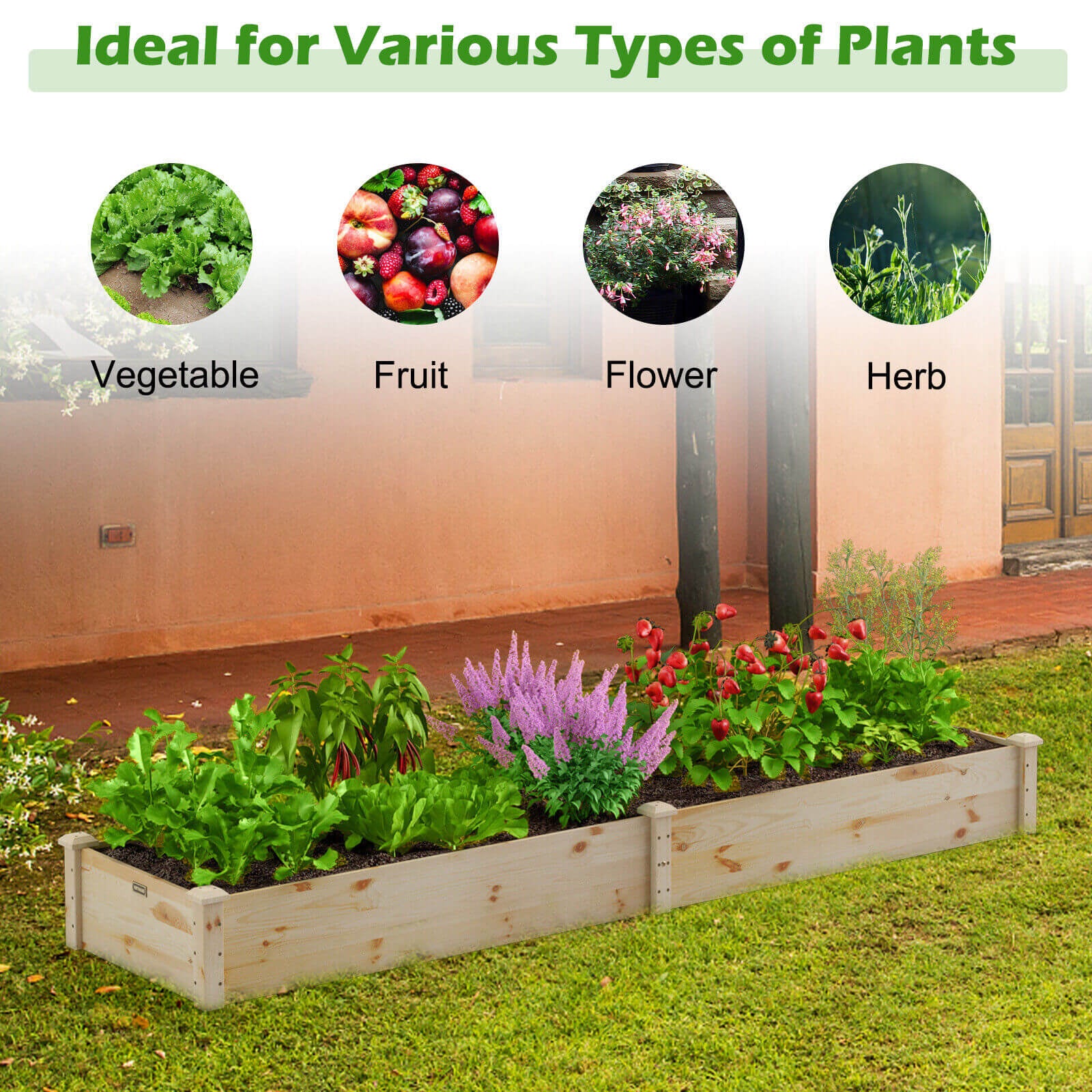 SUGIFT Wooden Raised Garden Bed Outdoor for Vegetables Flowers Fruit