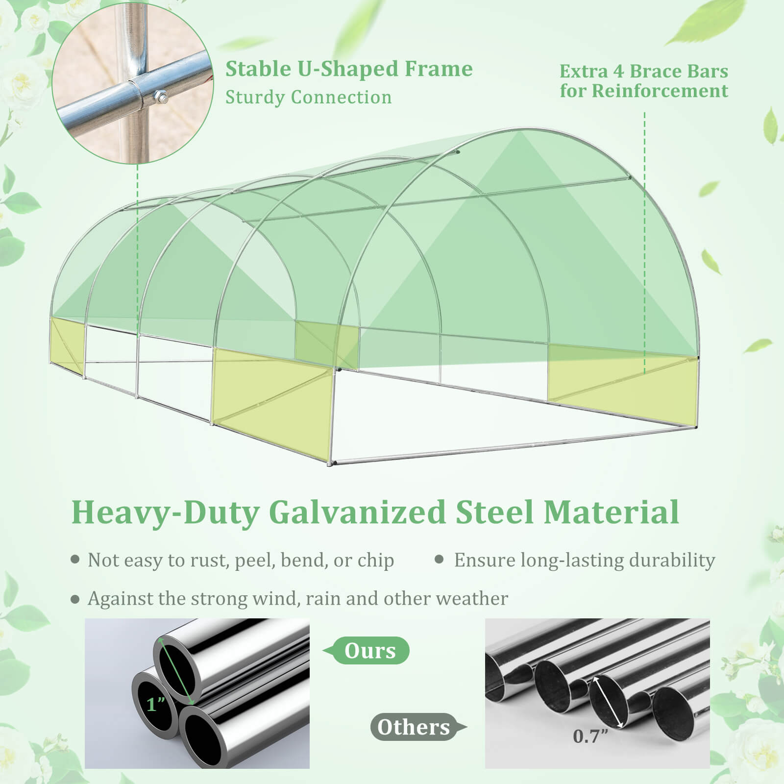 20 x 10 x 6.6 Feet Greenhouse with  Windows and Doors for Outdoor