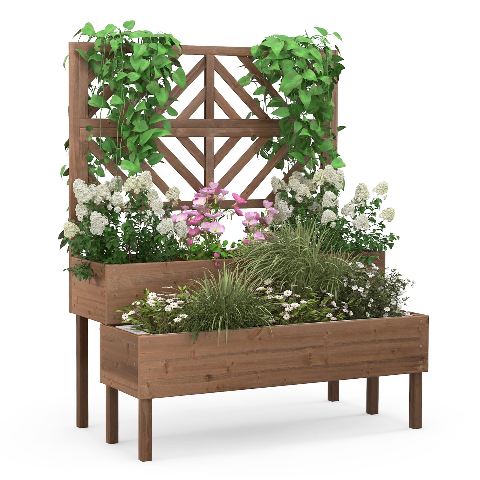 2-Tier Raised Garden Bed with Trellis