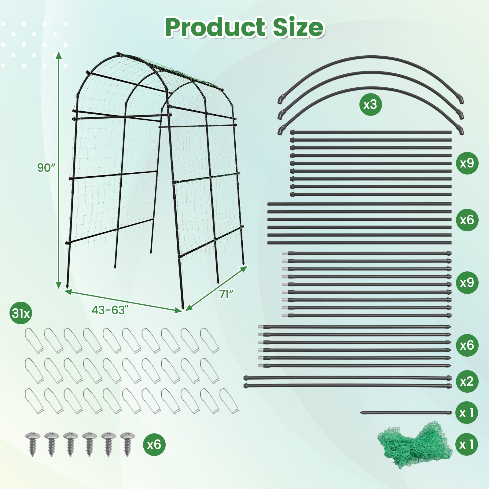 SUGIFT 7.5 Feet Garden Arch Trellis with PE Coated Metal Structure
