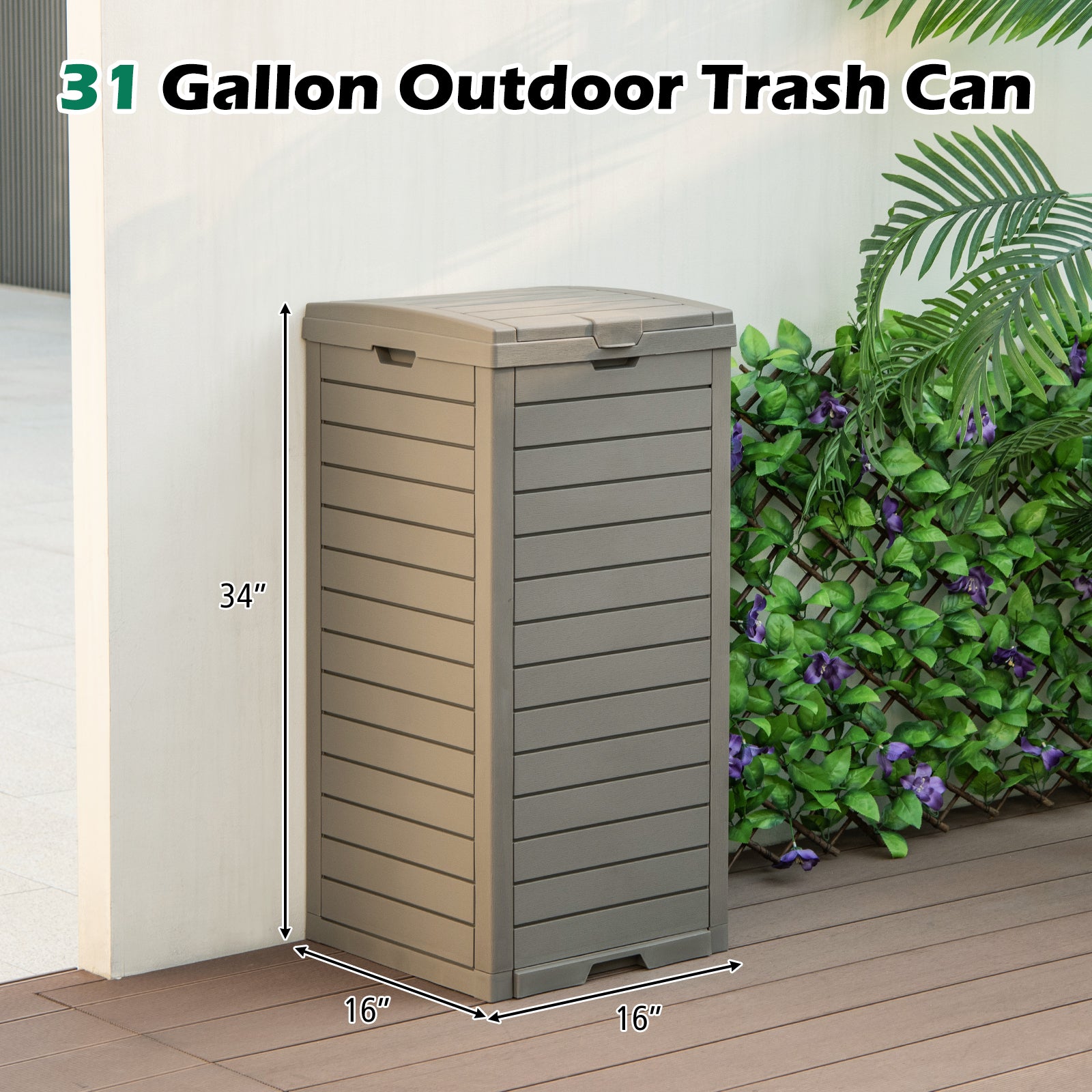 SUGIFT 31 Gallon Large Outdoor Trash Can with Lid and Pull-out Liquid Drawer