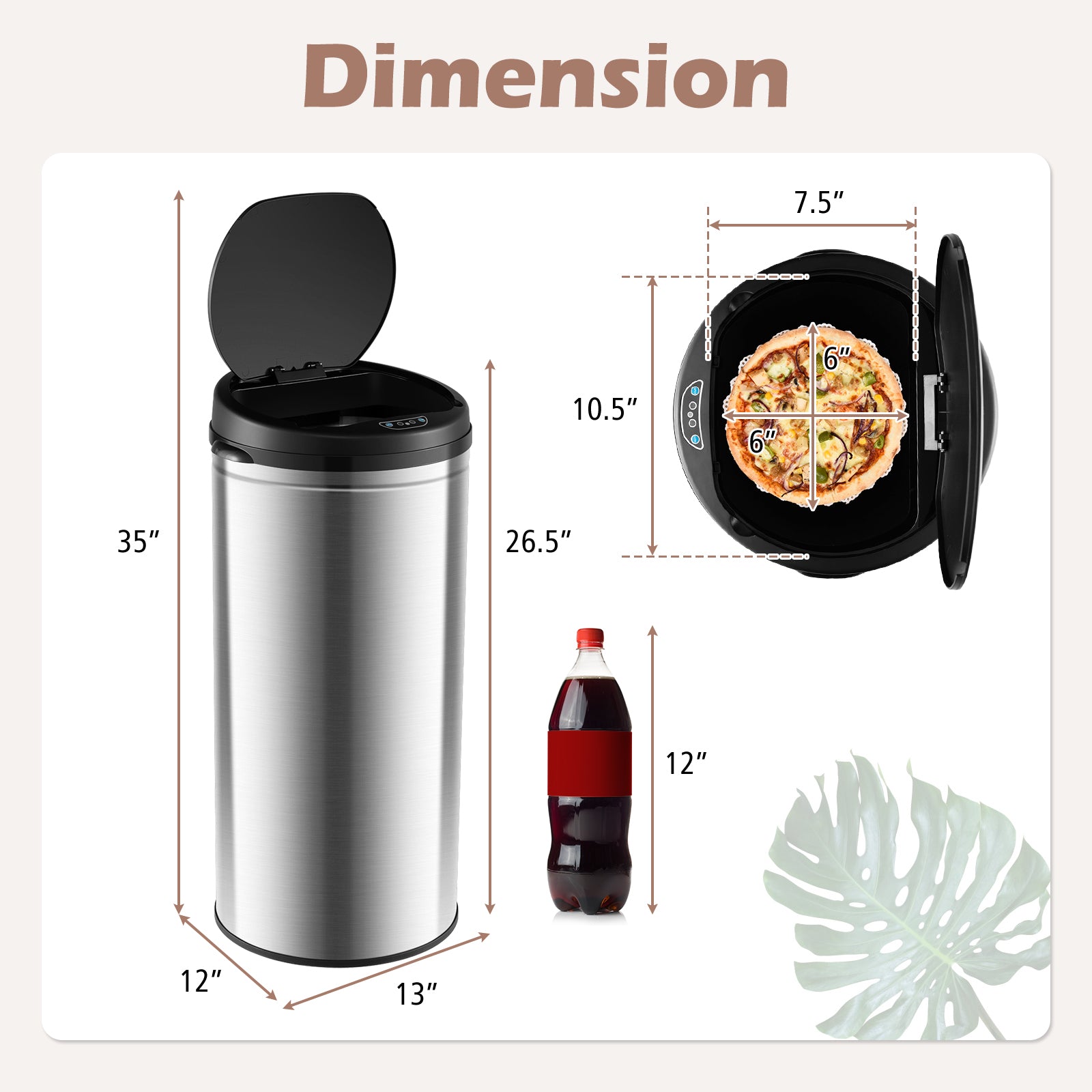 SUGIFT 8 Gal Automatic Trash Can with Stainless Steel Frame Touchless Waste Bin