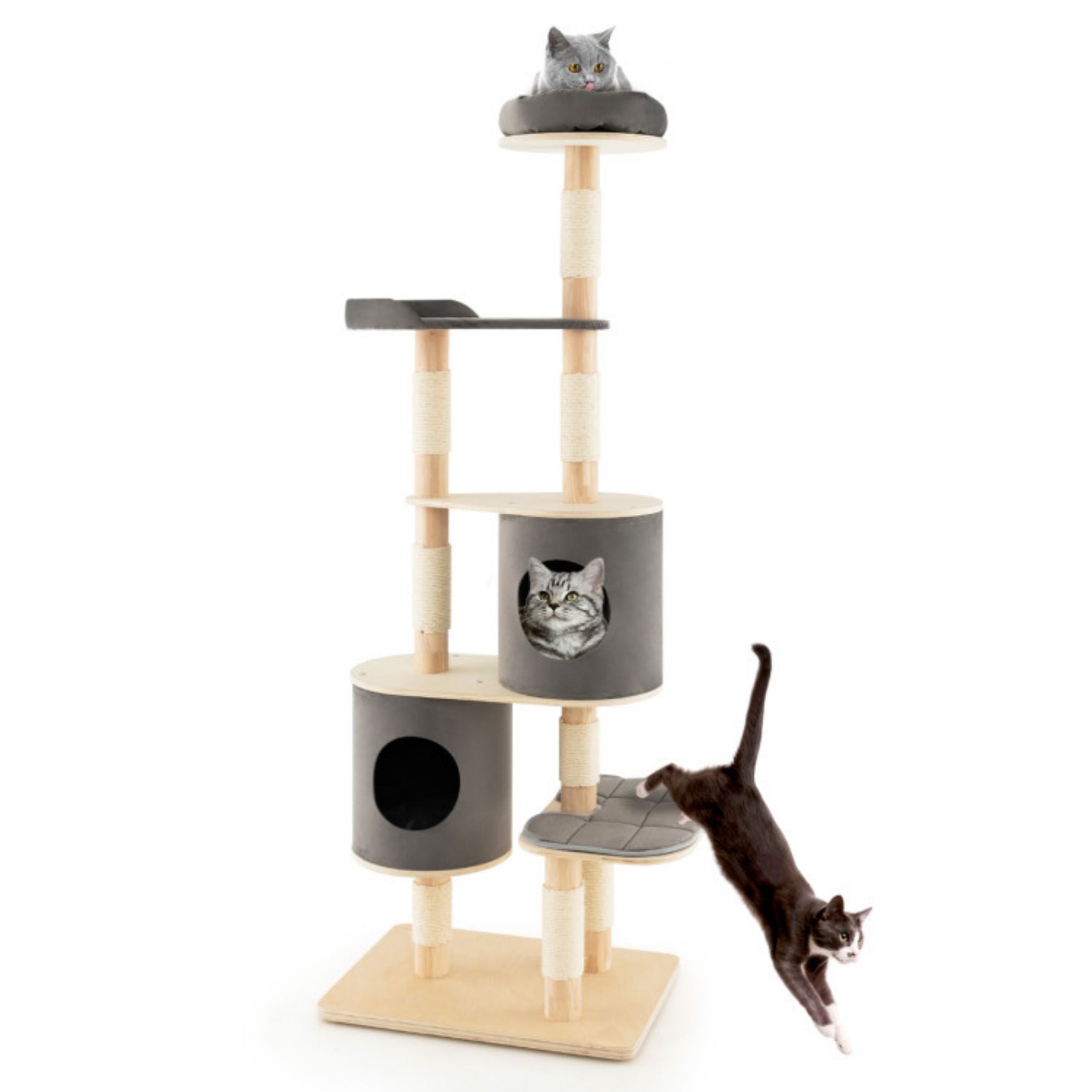 SUGIFT 6-Tier Wooden Cat Tree with 2 Removeable Condos Platforms and Perch