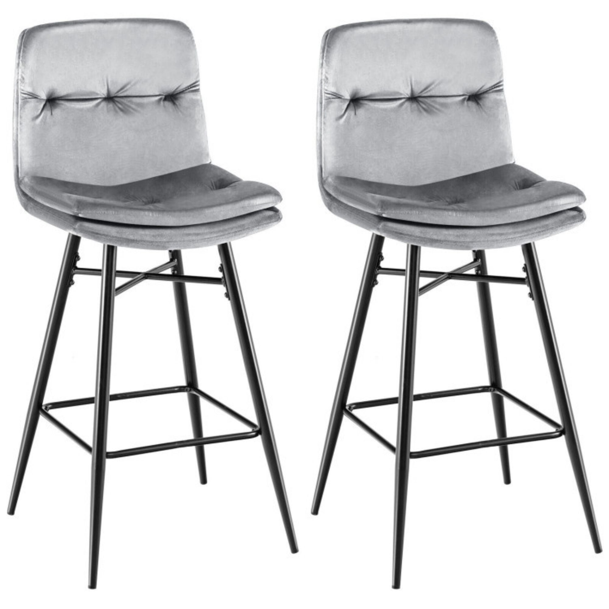SUGIFT 2 Pieces 29 Inch Velvet Bar Stools Set with Tufted Back and Footrests