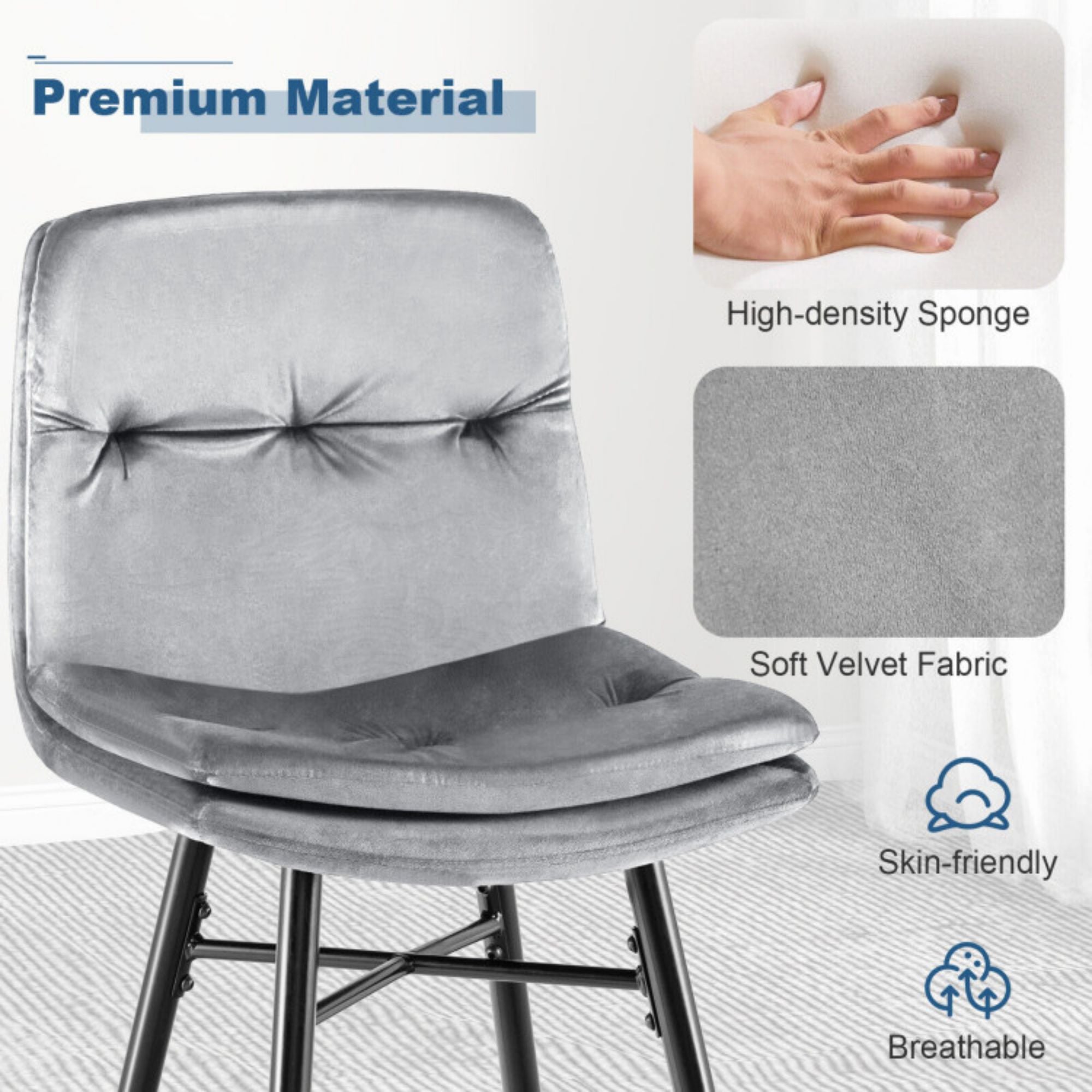 SUGIFT 2 Pieces 29 Inch Velvet Bar Stools Set with Tufted Back and Footrests