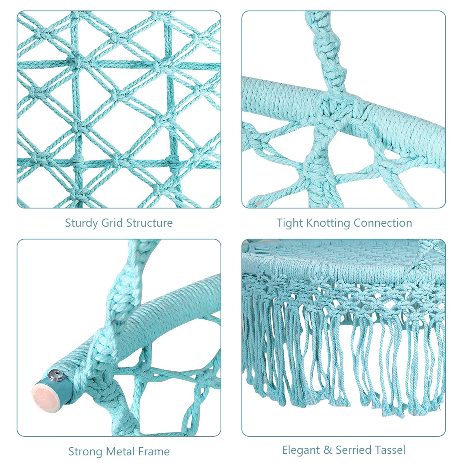 SUGIFT Hanging Hammock Chair with 330 Pounds Capacity and Cotton Rope Handwoven Tassels Design