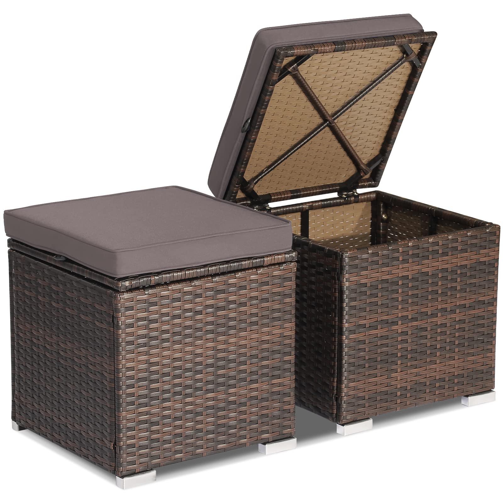 2 Pieces Patio Ottoman with Hidden Storage Space
