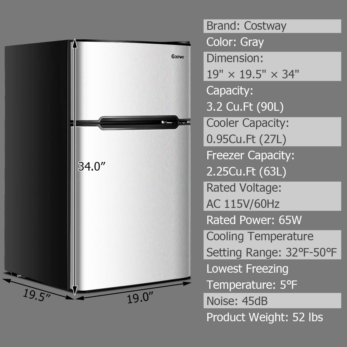3.2 cu ft Compact Stainless Steel Refrigerator