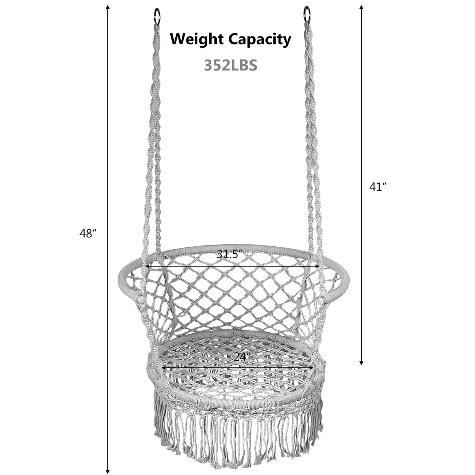 SUGIFT Hanging Hammock Chair with 330 Pounds Capacity and Cotton Rope Handwoven Tassels Design