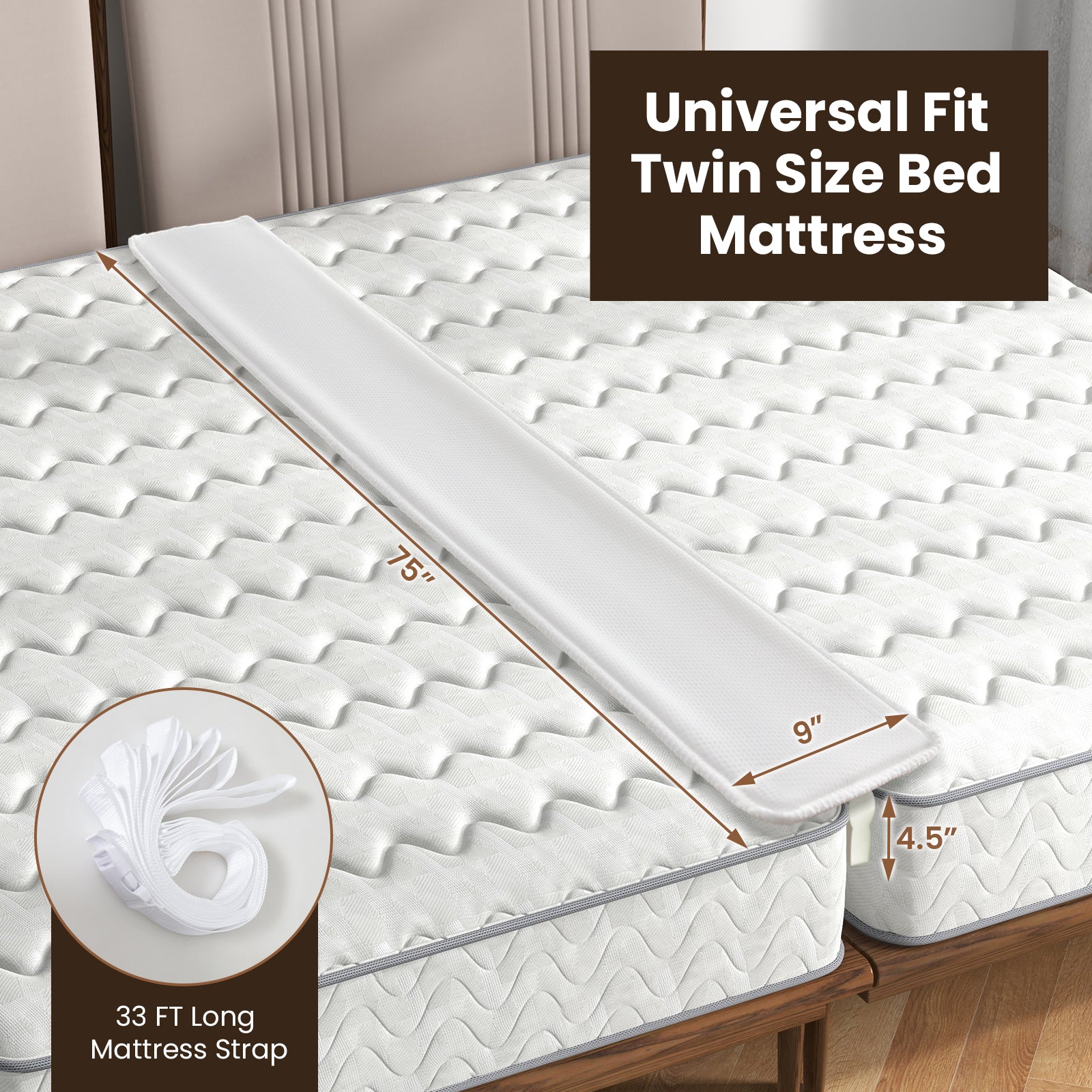 9-inch Wide Bed Bridge Twin to King Converter Kit with Strap