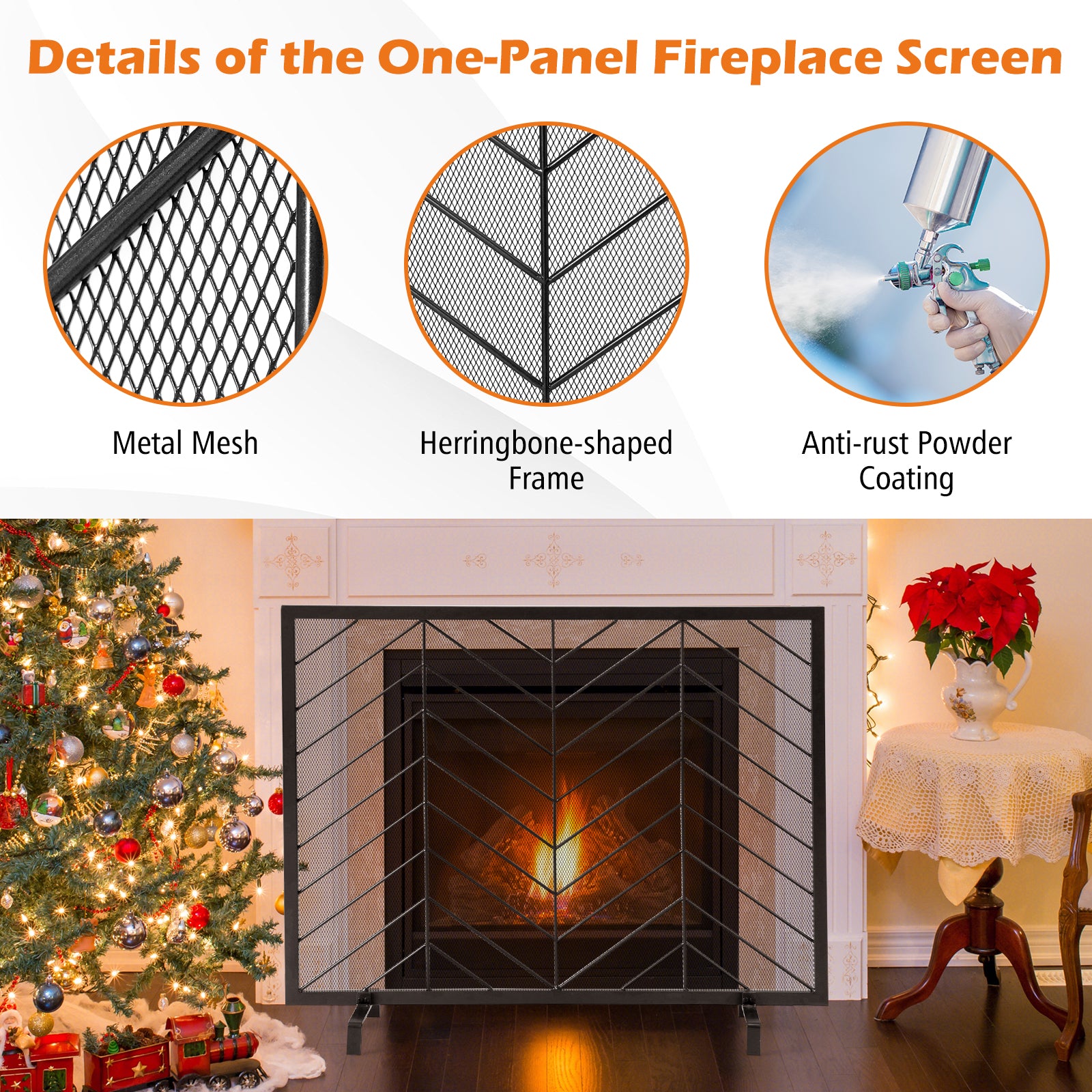 SUGIFT 38 x 31 Inch Single Panel Fireplace Screen