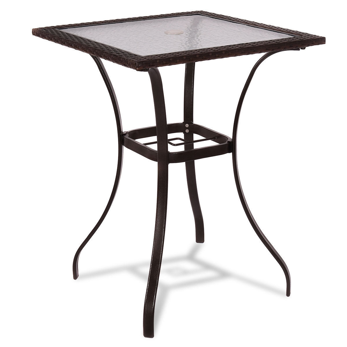 SUGIFT 28.5 Inch Outdoor Patio Square Glass Top Table with Rattan Edging