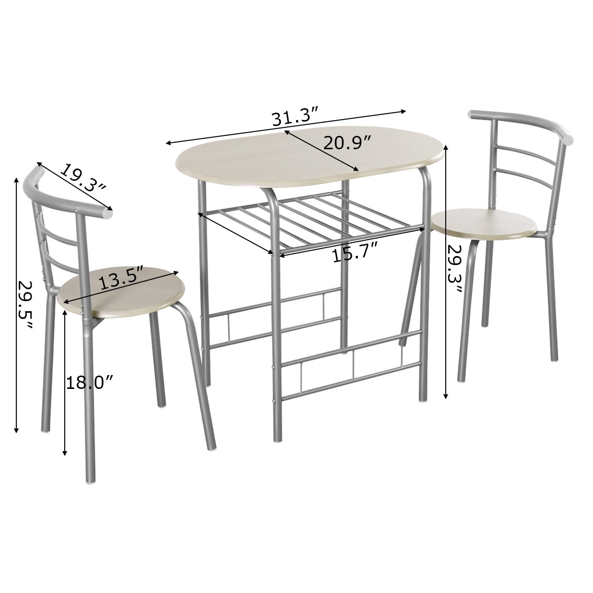 SUGIFT 3-Piece Space-Saving Bistro Set for Kitchen and Apartment