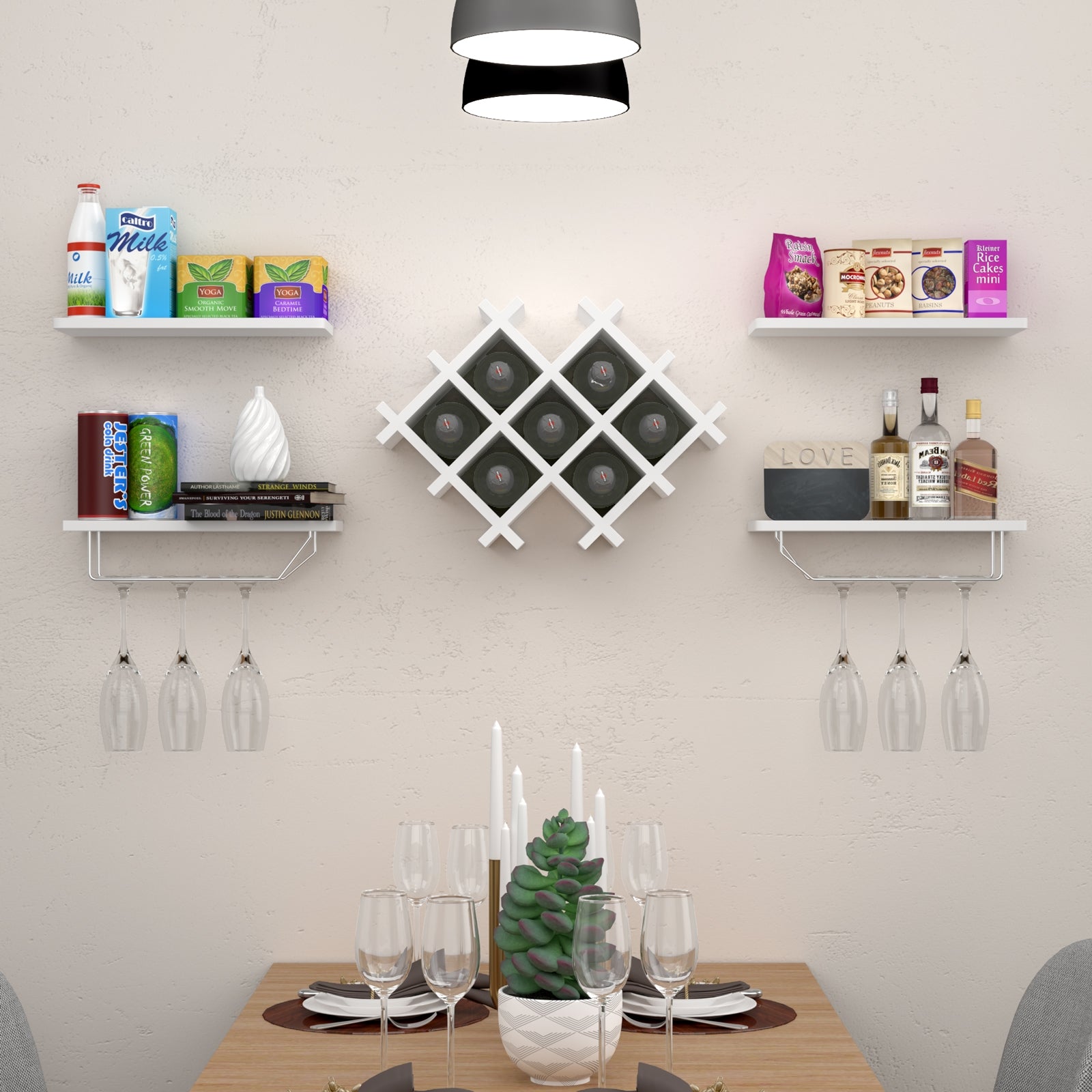 Set of 5 Wall Mount Wine Rack Set with Storage Shelves