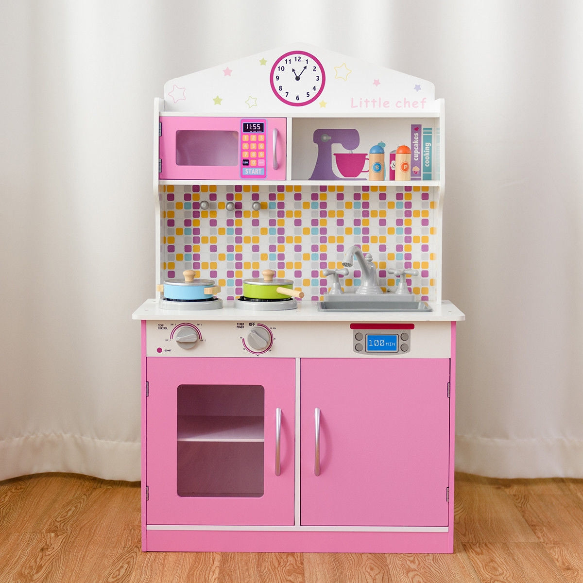 SUGIFT Kid's Wooden Pretend Cooking Play Kitchen Set