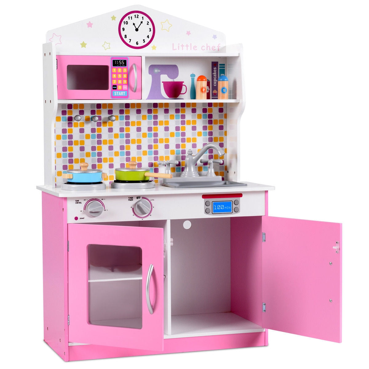 SUGIFT Kid's Wooden Pretend Cooking Play Kitchen Set