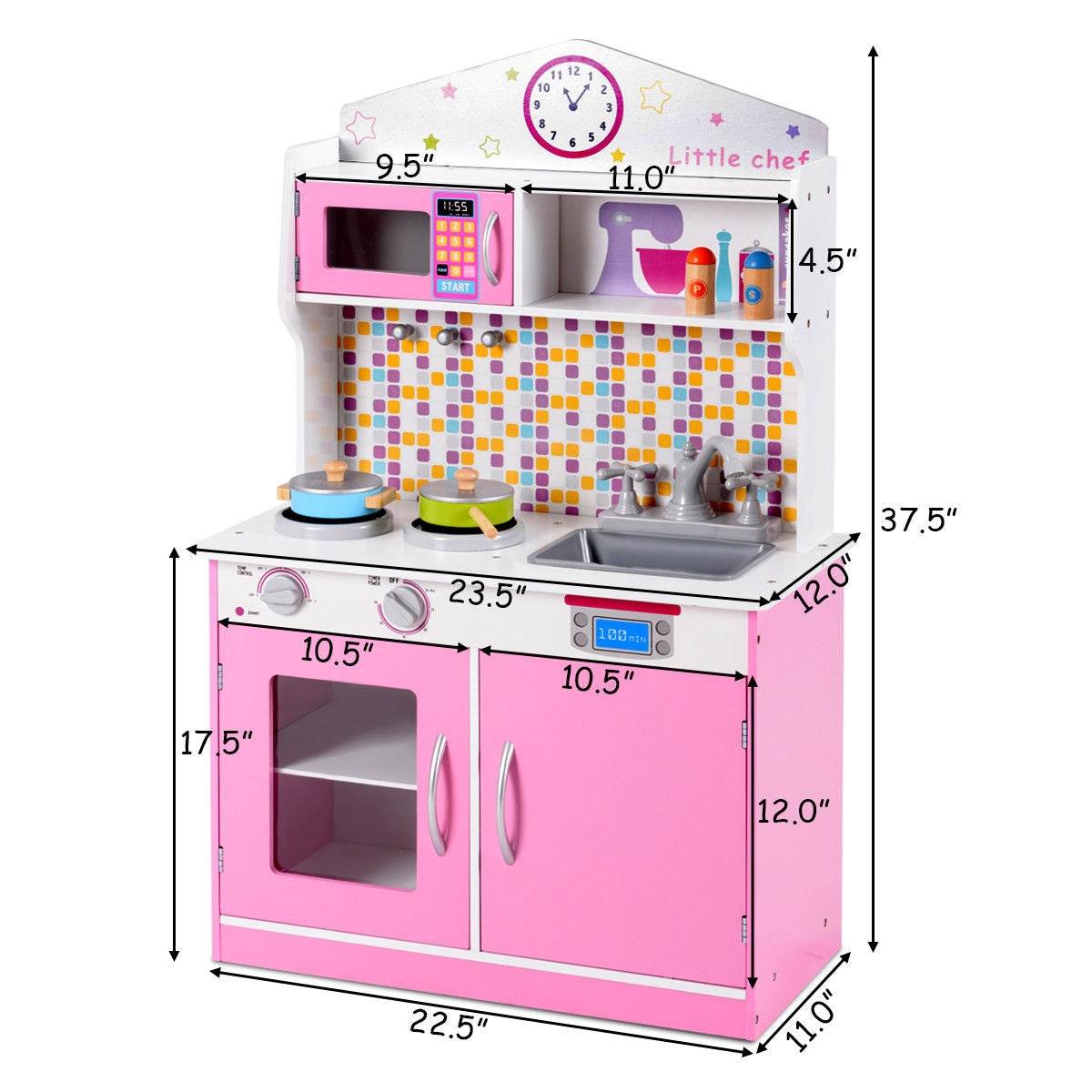 SUGIFT Kid's Wooden Pretend Cooking Play Kitchen Set