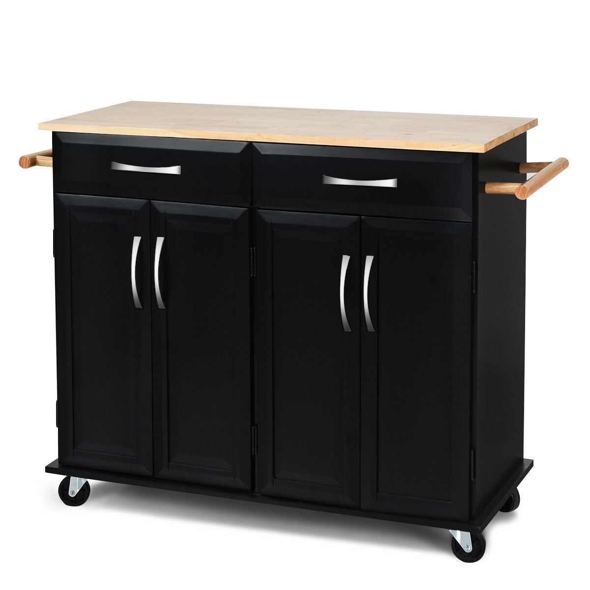 SUGIFT Rolling Kitchen Island Cart with Rubber Wood Top and Smooth Lockable Wheels
