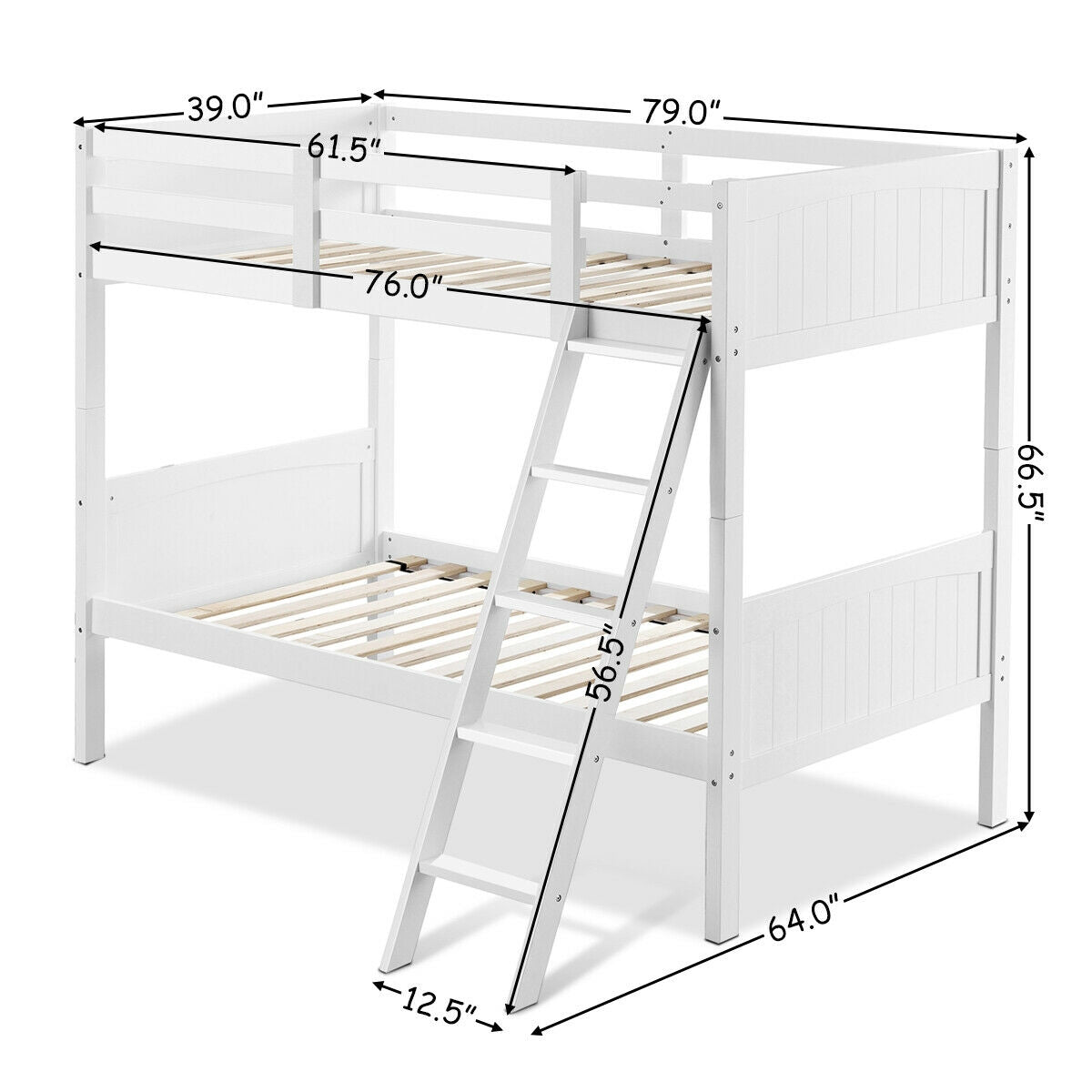 Wooden Twin Over Twin Bunk Beds with Ladder and Safety Rail