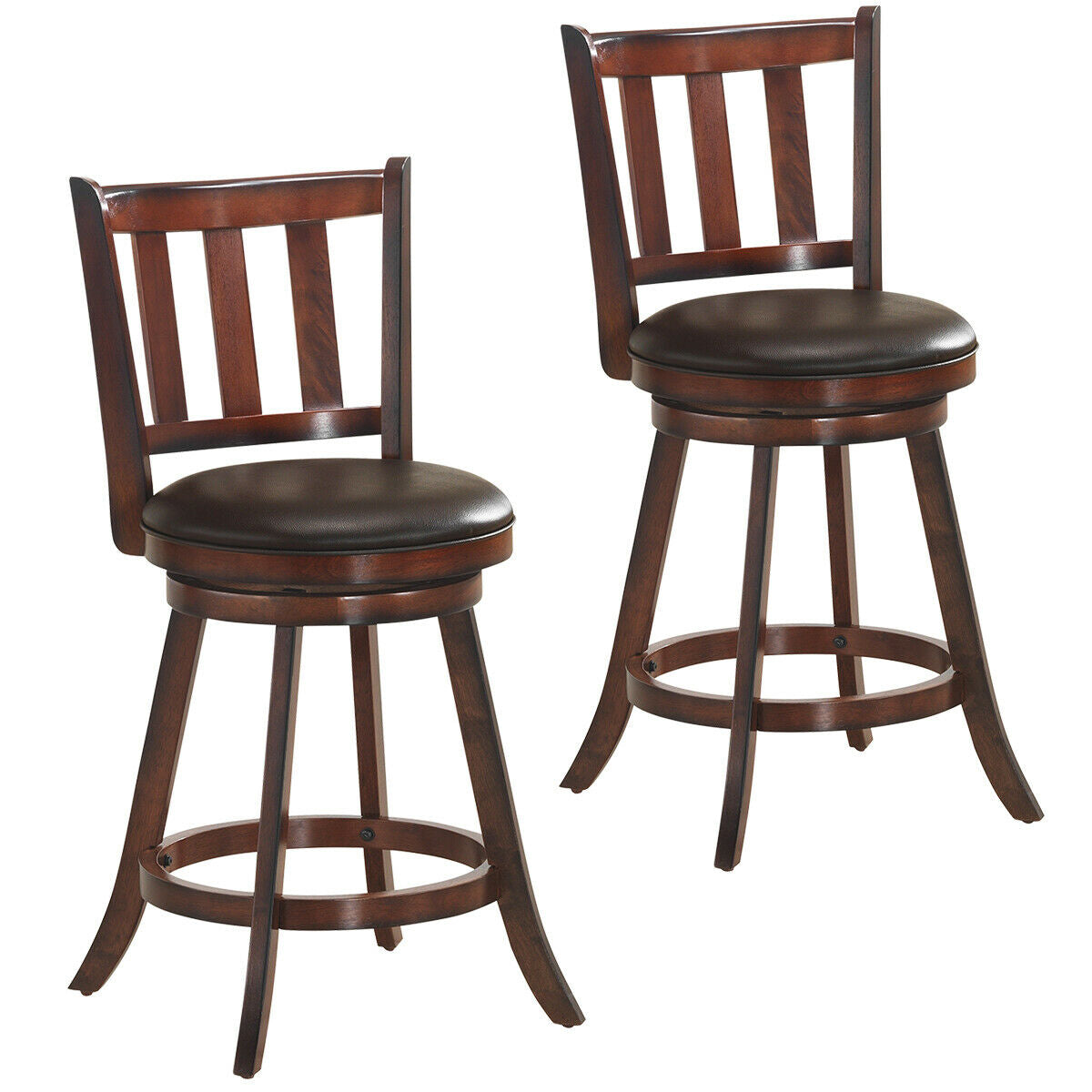 SUGIFT 2 Pieces 360 Degree Swivel Wooden Counter Height Bar Stool Set with Cushioned Seat
