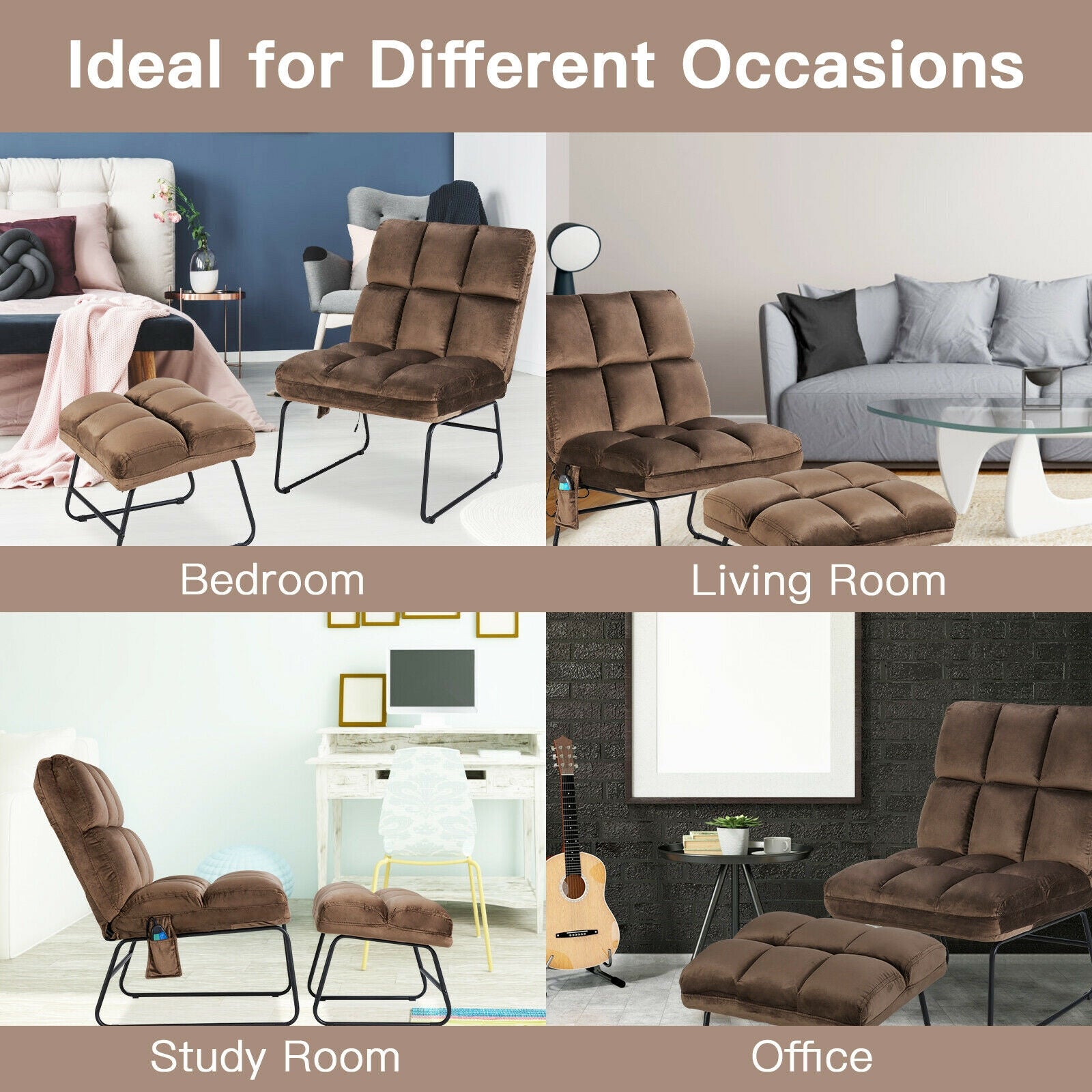 SUGIFT Velvet Massage Recliners with Ottoman Remote Control and Side Pocket