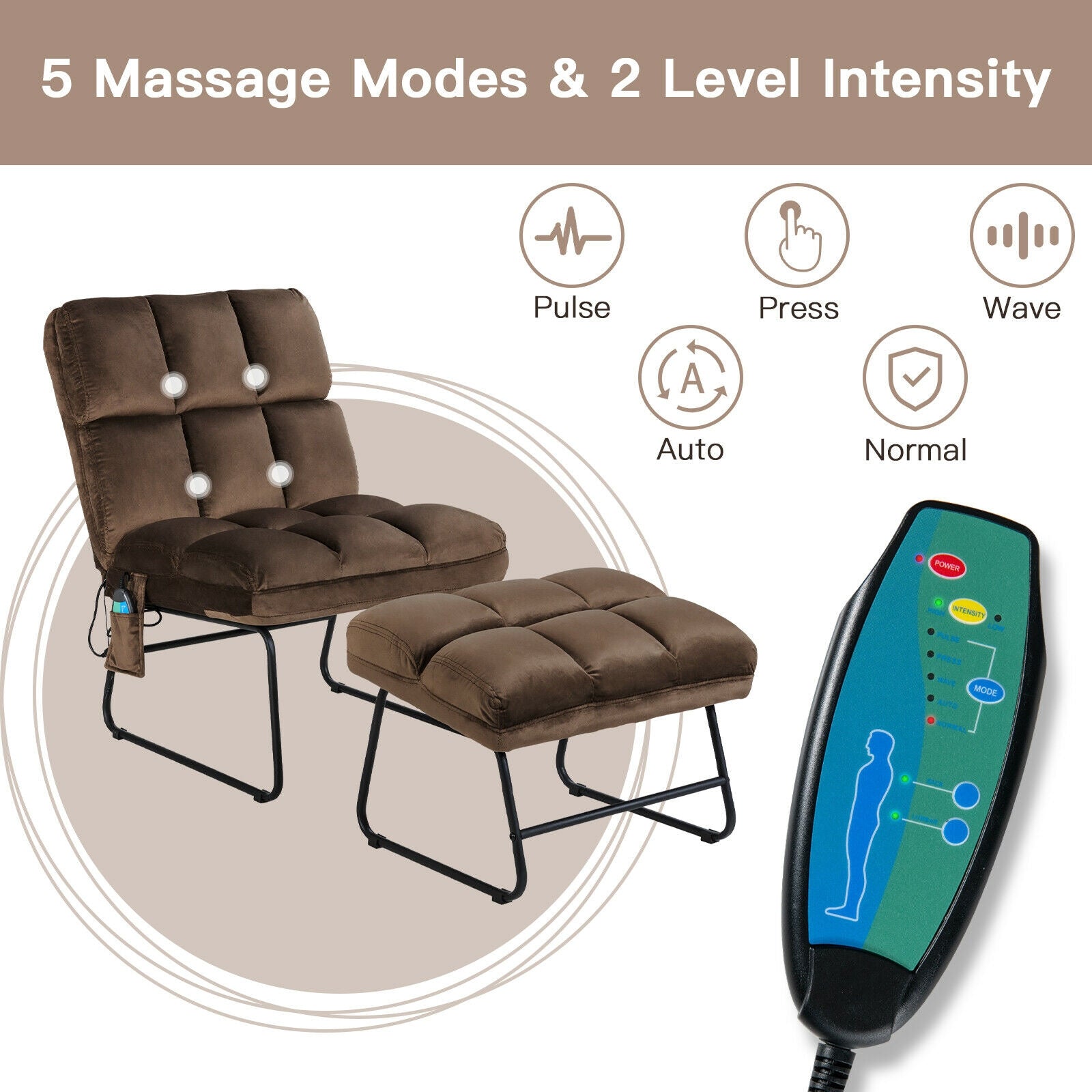 SUGIFT Velvet Massage Recliners with Ottoman Remote Control and Side Pocket
