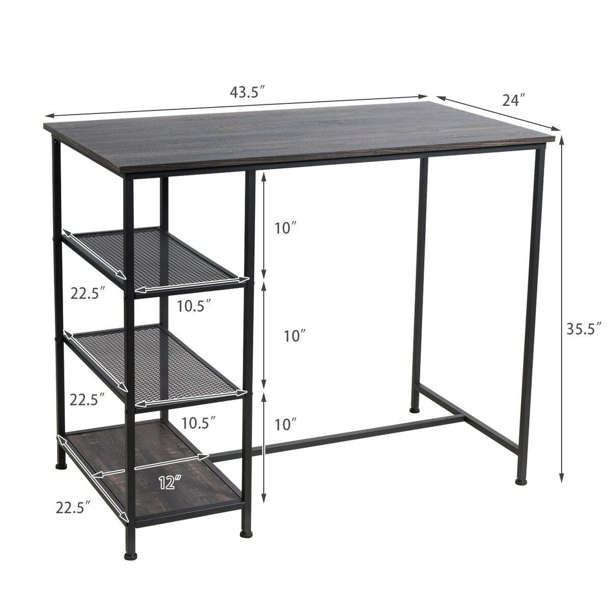SUGIFT Industrial Dining Bar Pub Table with Metal Frame and Storage Shelves