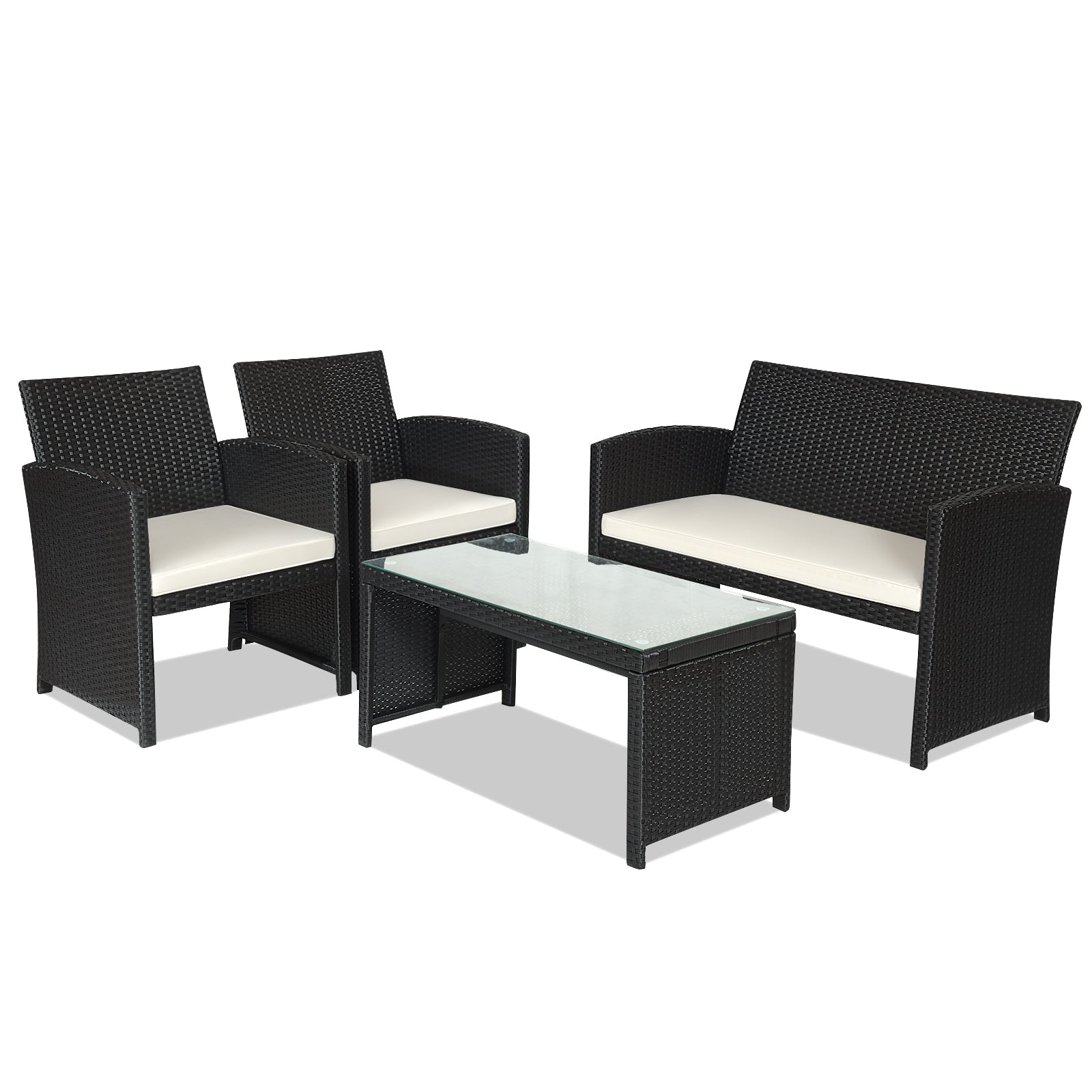 SUGIFT 4 Pieces Rattan Patio Furniture Set with Weather Resistant Cushions and Tempered Glass Tabletop