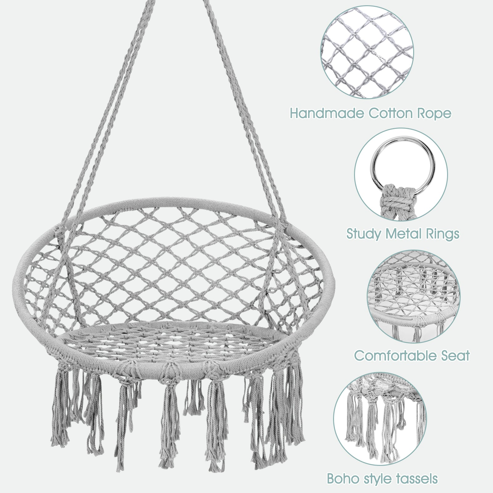 SUGIFT Hanging Macrame Hammock Chair with Handwoven Cotton Backrest