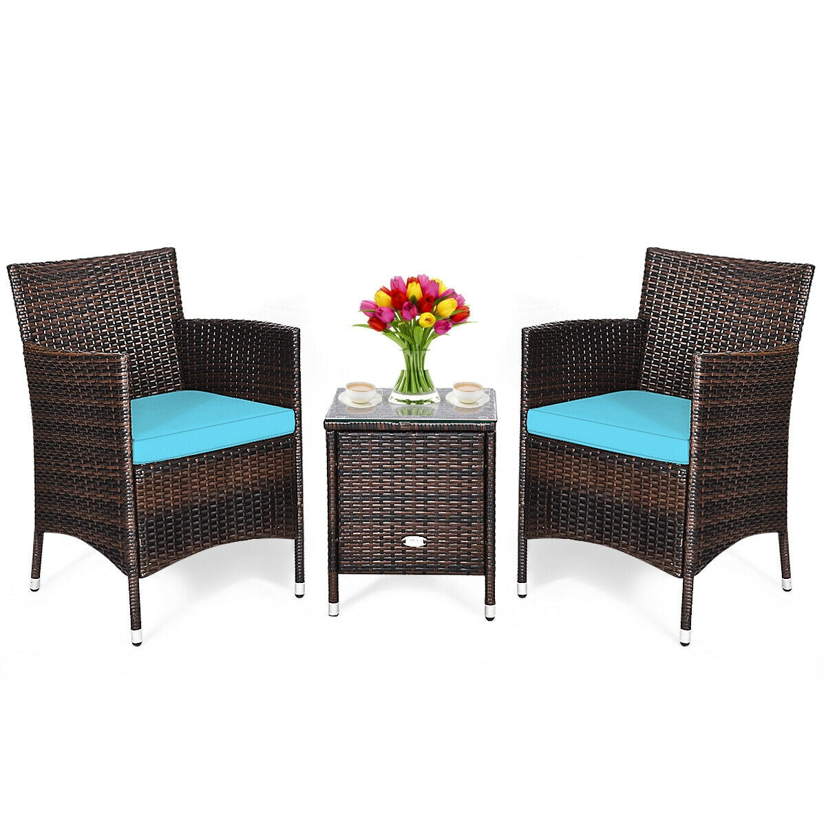 3 Pieces Ergonomic Wicker Patio Conversation Set