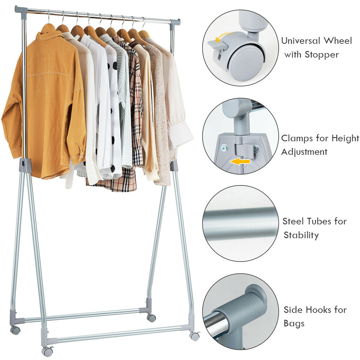 SUGIFT Extendable Foldable Heavy Duty Clothing Rack with Hanging Rod