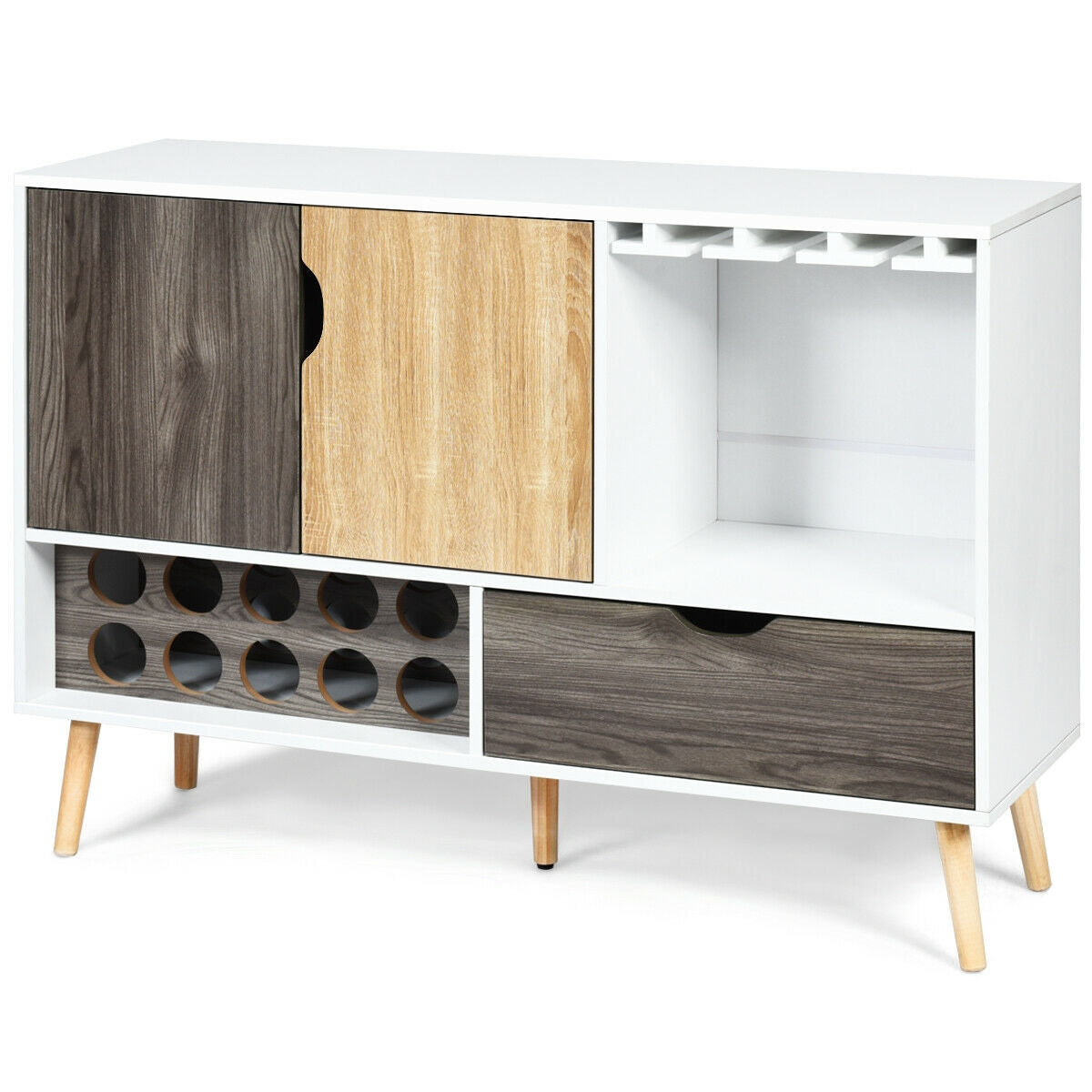 SUGIFT Wine Storage Mid-Century Buffet Sideboard Wooden Storage Cabinet