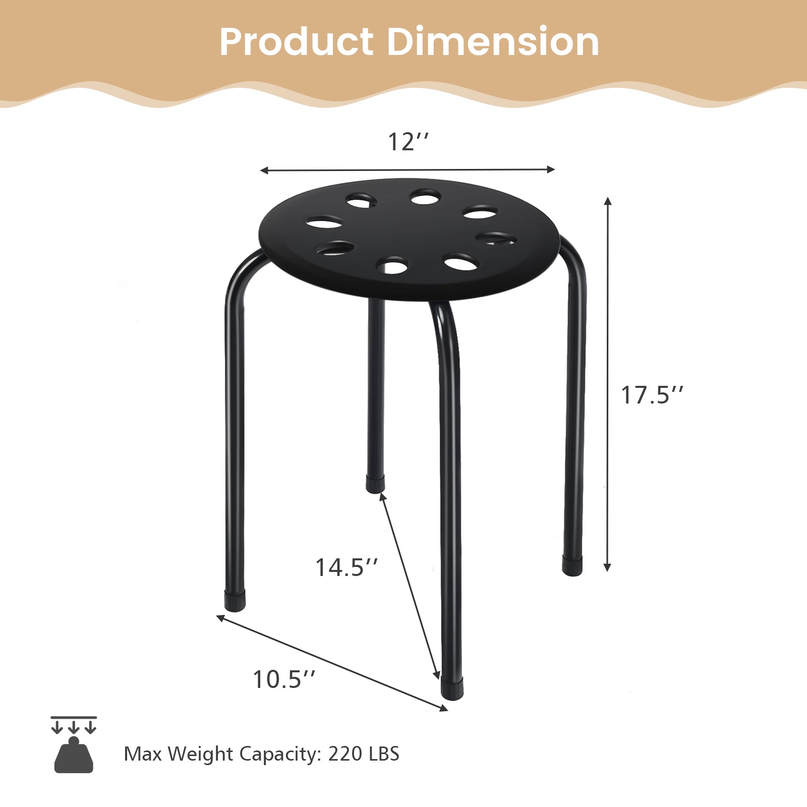 17.5 Inch Set of 6 Portable Plastic Stack Stools with Metal Frame
