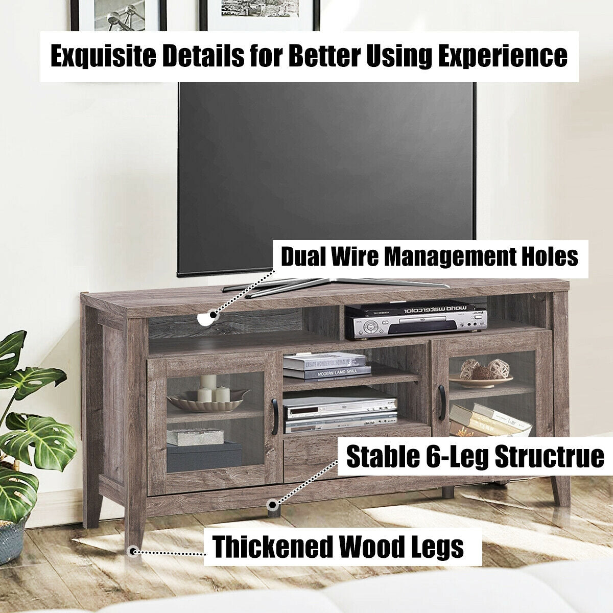 SUGIFT TV Stand Entertainment Center for TVs up to 65 Inch with Storage Cabinets