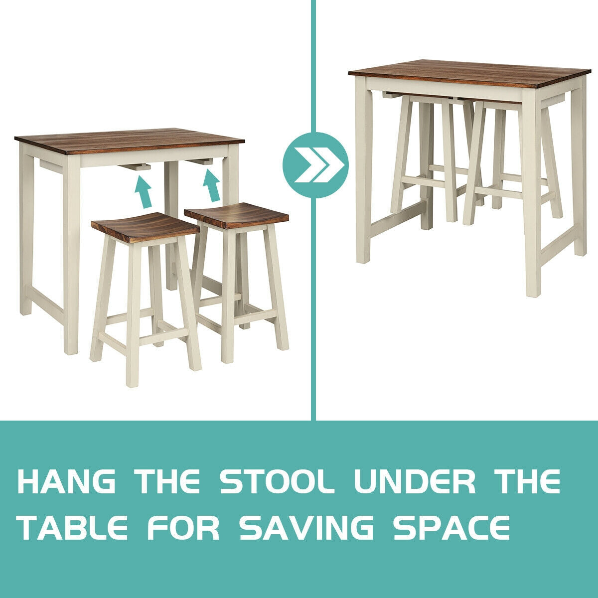 SUGIFT Counter Height Pub Table with 2 Saddle Bar Stools