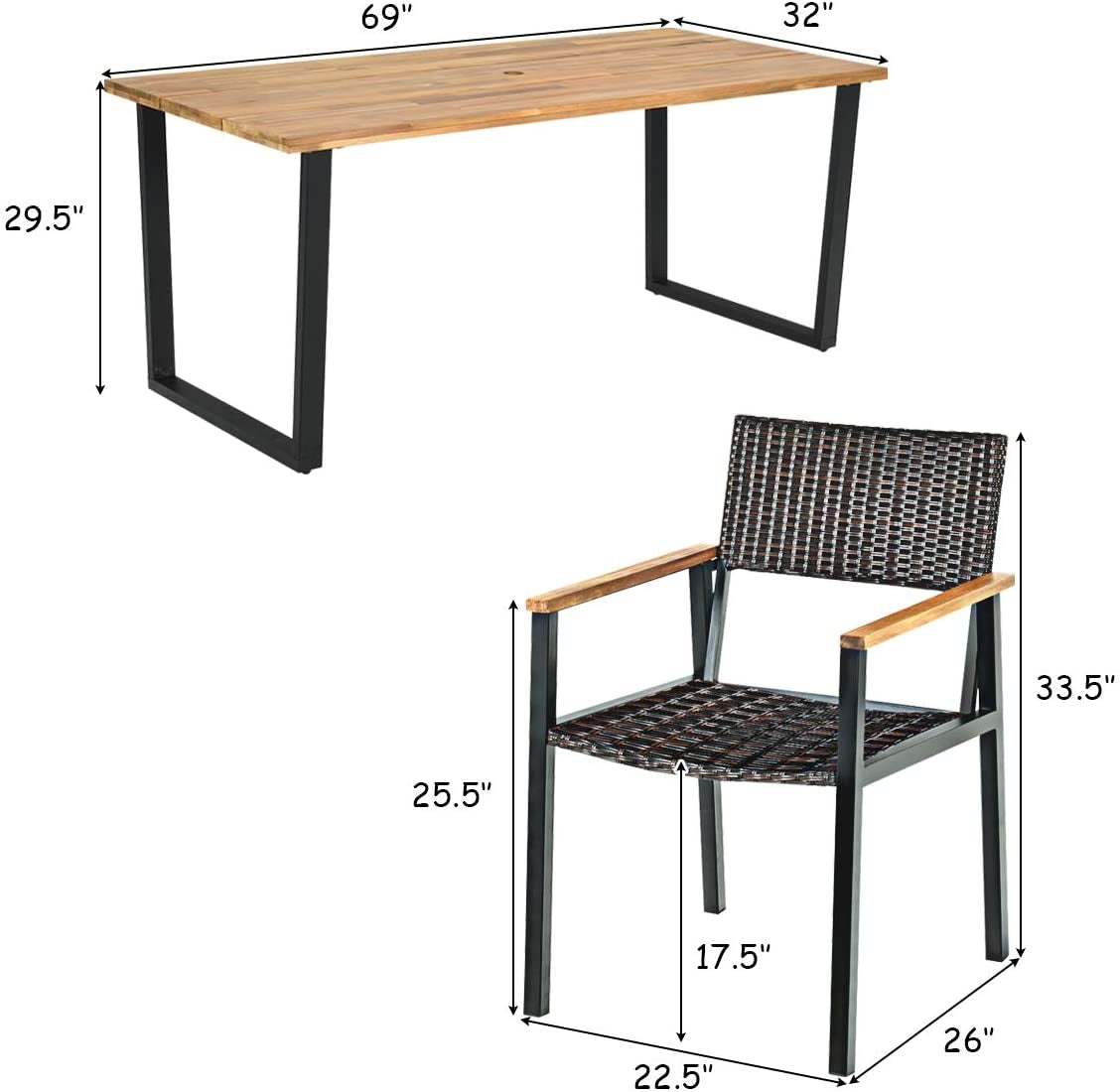 SUGIFT Patented 7 Pieces Outdoor Dining Set with Large Acacia Wood Table Top