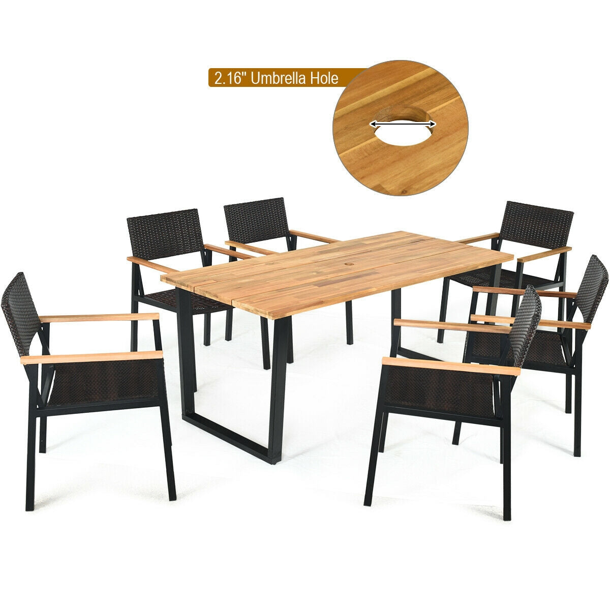 SUGIFT Patented 7 Pieces Outdoor Dining Set with Large Acacia Wood Table Top