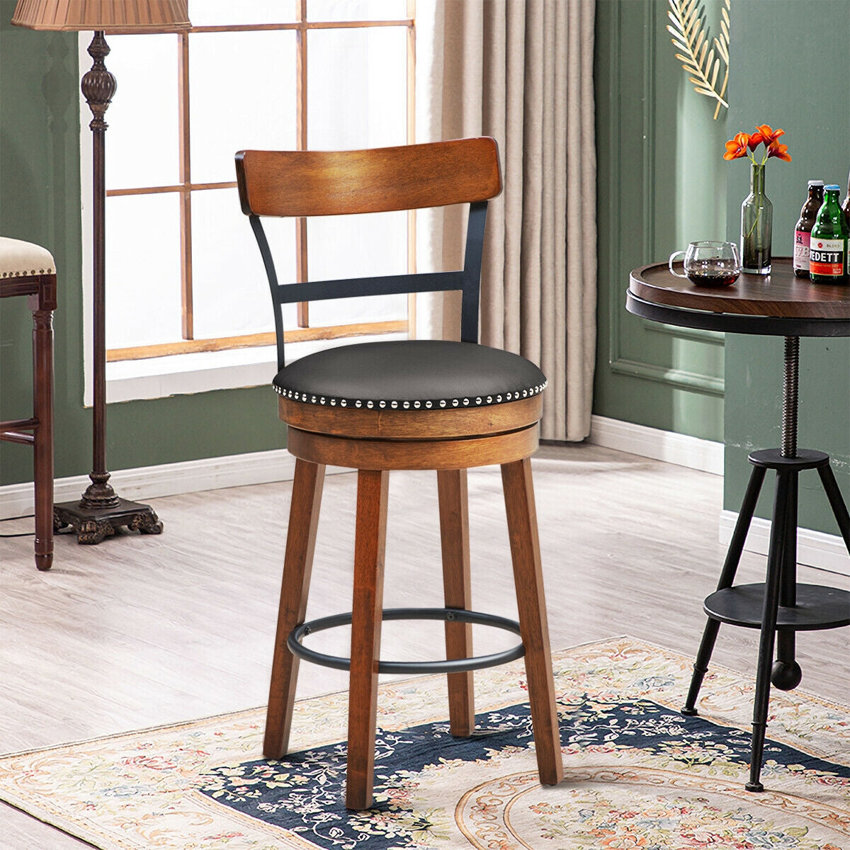 30.5 Inch 360-Degree Bar Swivel Stools with Leather Padded