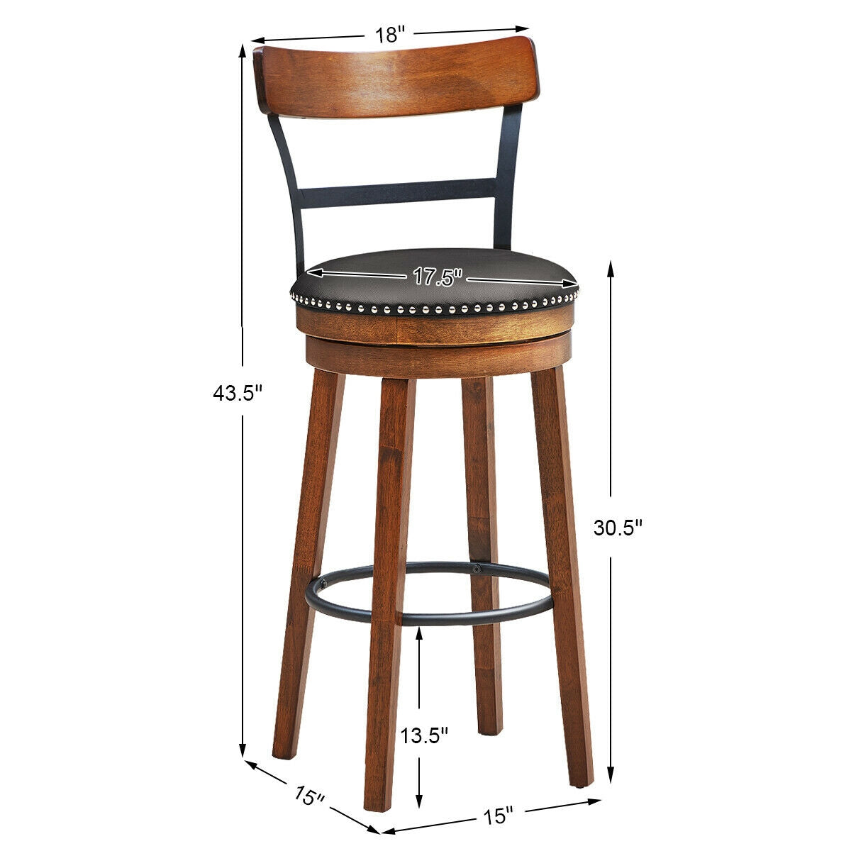 30.5 Inch 360-Degree Bar Swivel Stools with Leather Padded