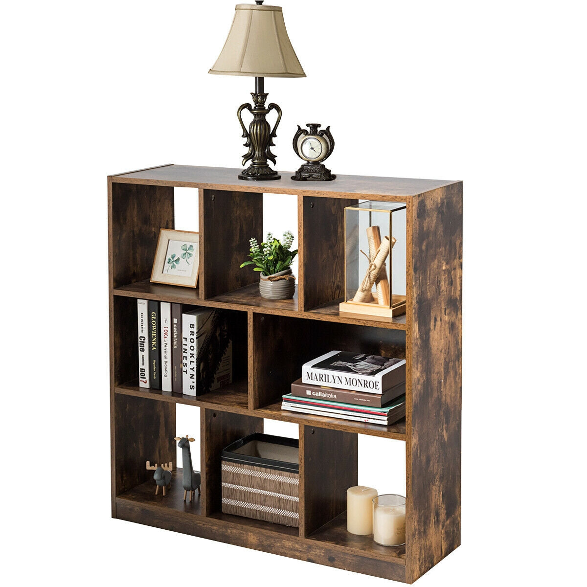 SUGIFT Open Compartments Industrial Freestanding Bookshelf for Decorations