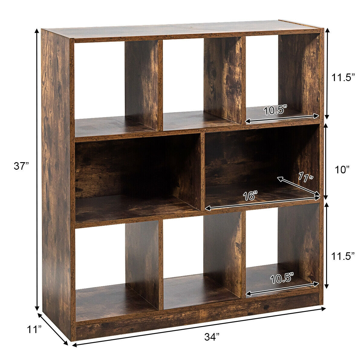 SUGIFT Open Compartments Industrial Freestanding Bookshelf for Decorations