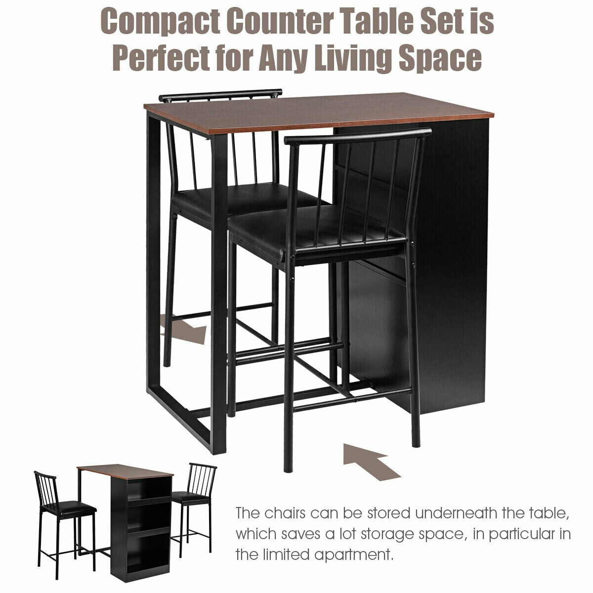 SUGIFT 3 Piece Counter Height Pub Dining Set
