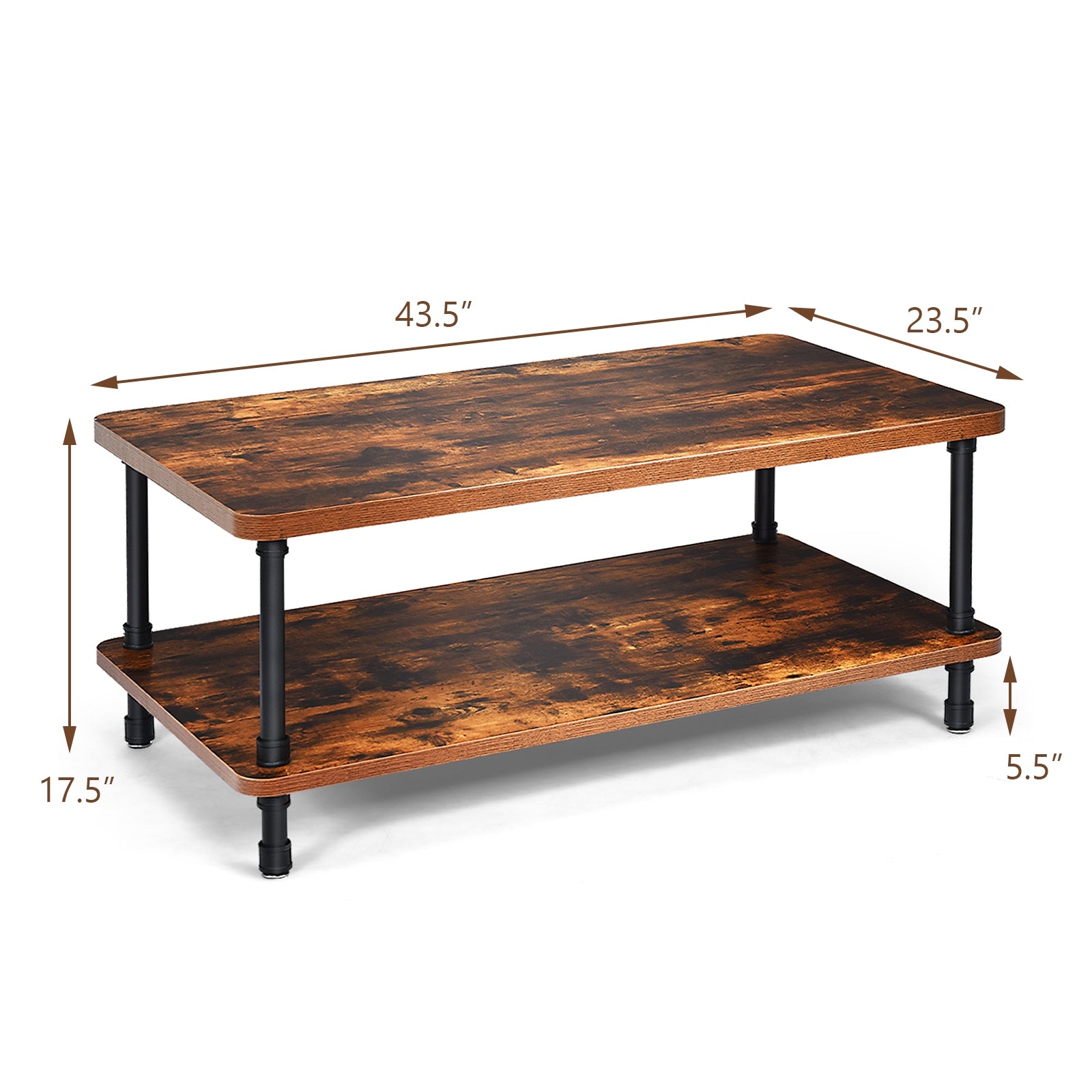 SUGIFT Industrial Vintage Coffee Table with 2-Tier Storage Shelf