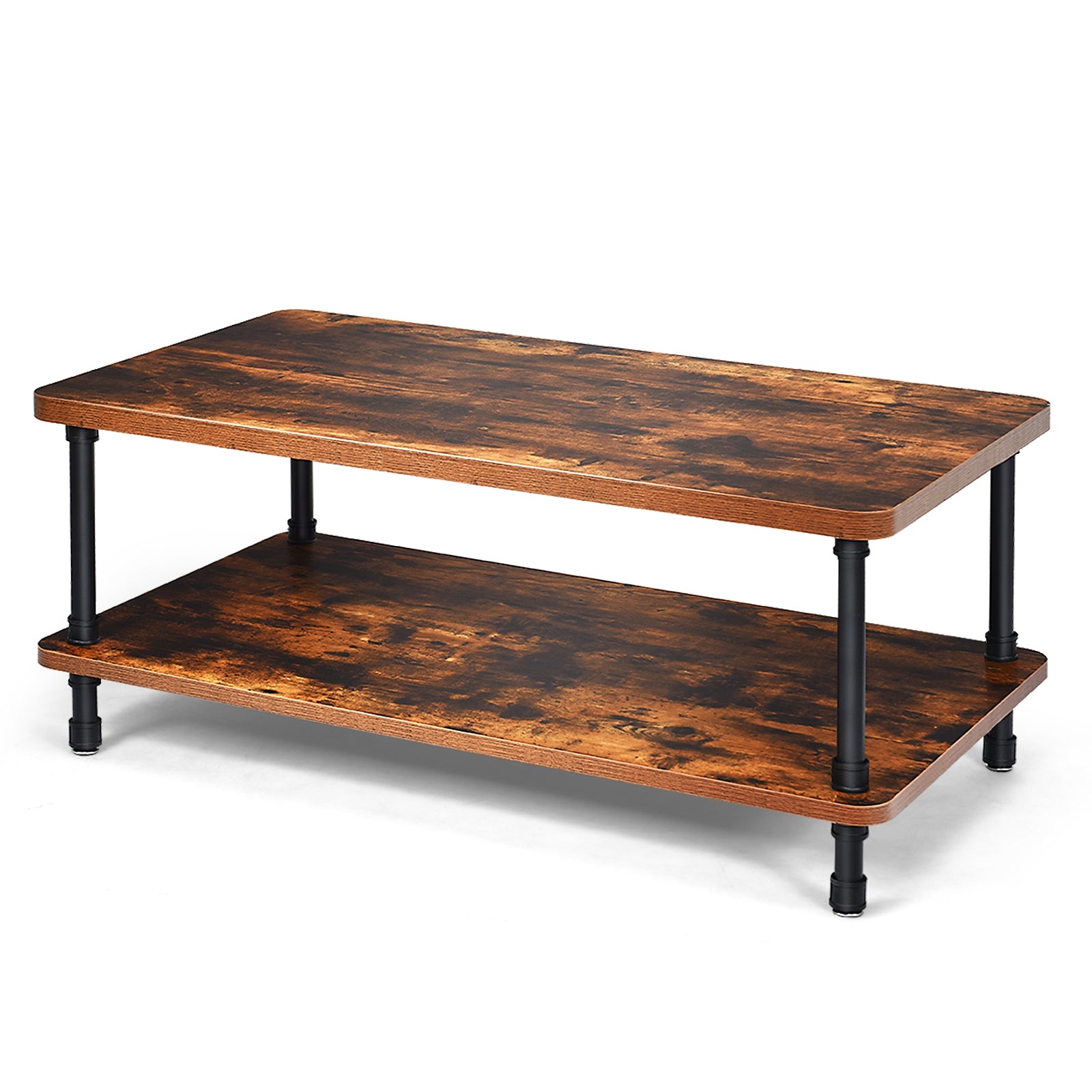SUGIFT Industrial Vintage Coffee Table with 2-Tier Storage Shelf