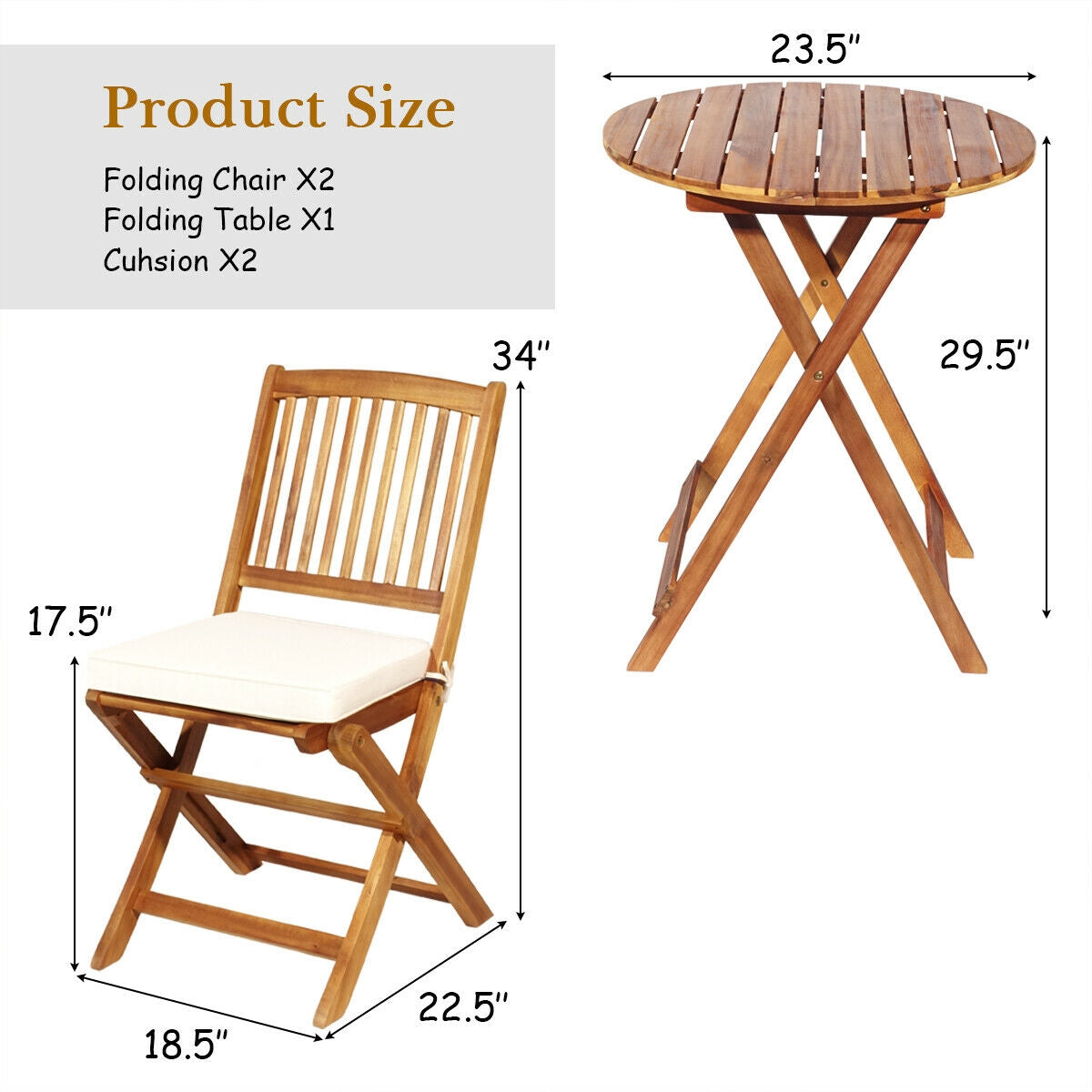 SUGIFT 3 Pieces Patio Folding Bistro Set with Padded Cushion and Round Coffee Table