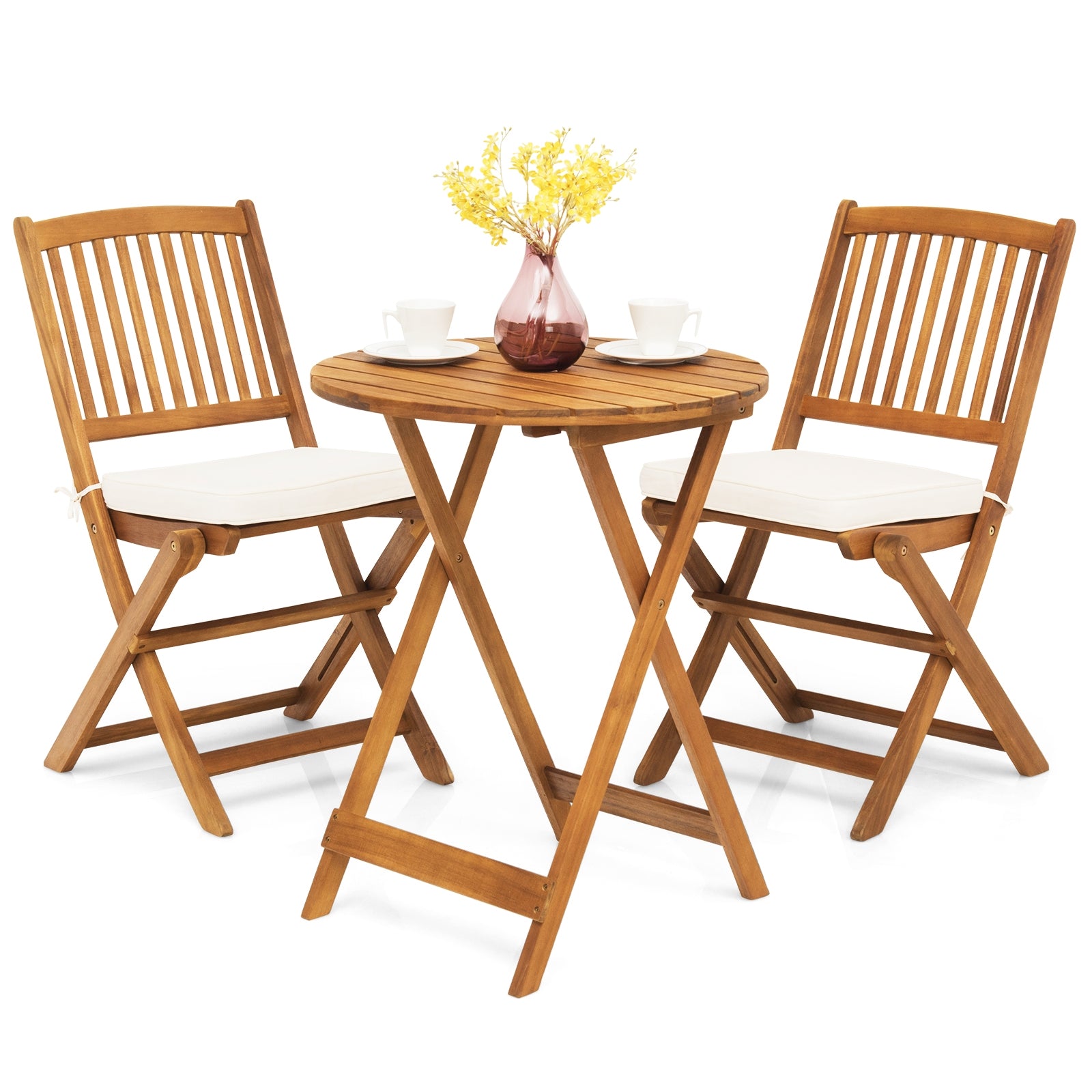 SUGIFT 3 Pieces Patio Folding Bistro Set with Padded Cushion and Round Coffee Table