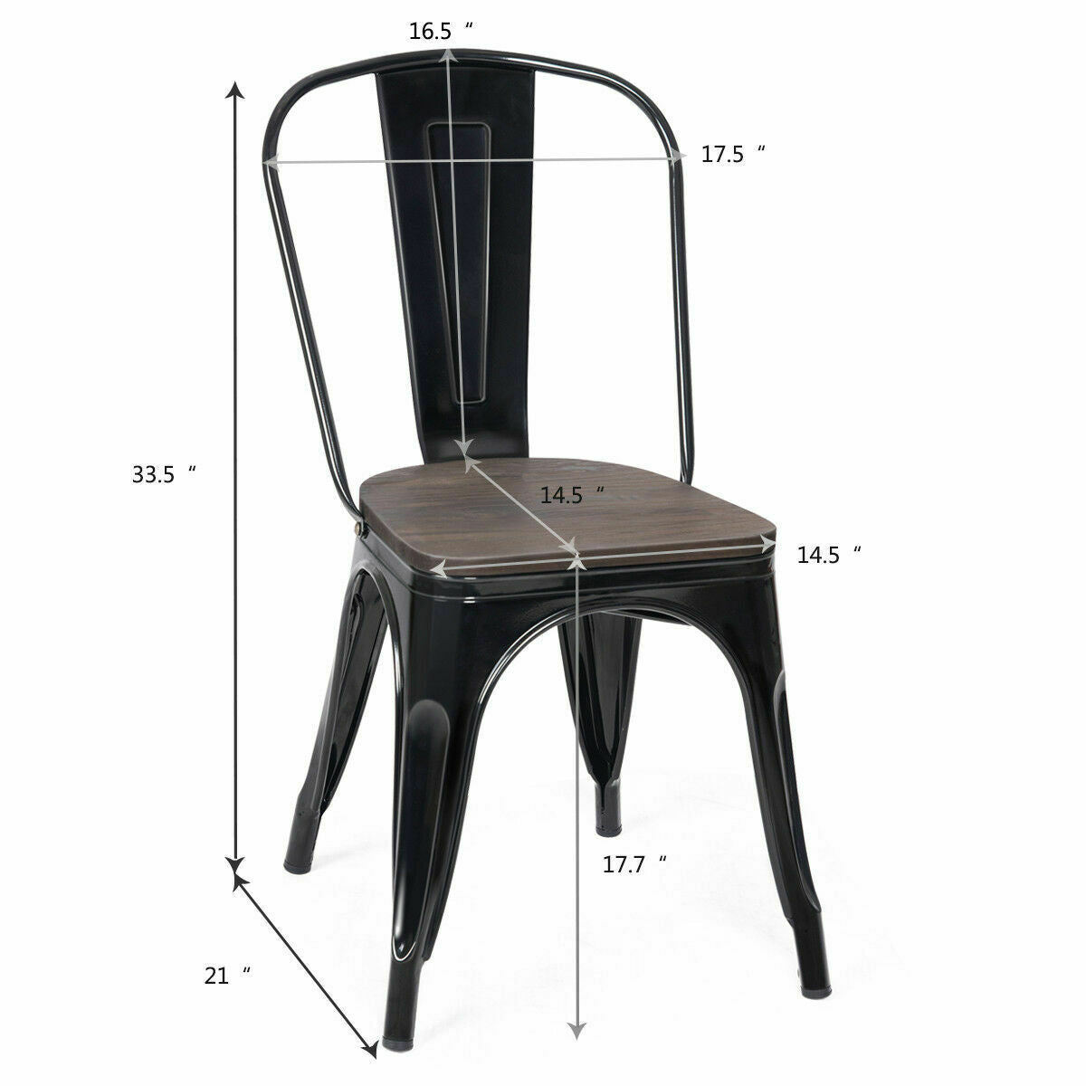 SUGIFT 18 Inch Set of 4 Stackable Metal Dining Chair with Wood Seat