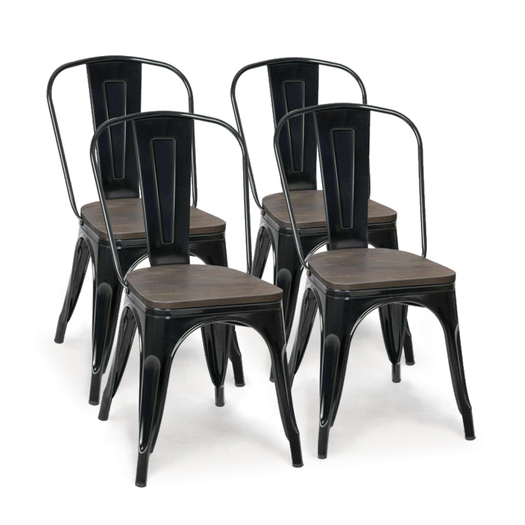 SUGIFT 18 Inch Set of 4 Stackable Metal Dining Chair with Wood Seat