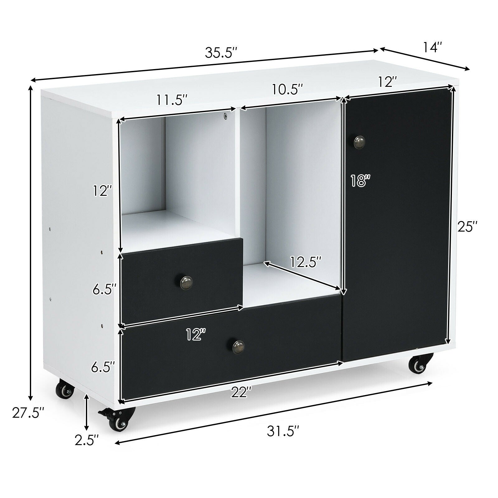 SUGIFT Lateral Mobile Filing Cabinet with 2 Drawers