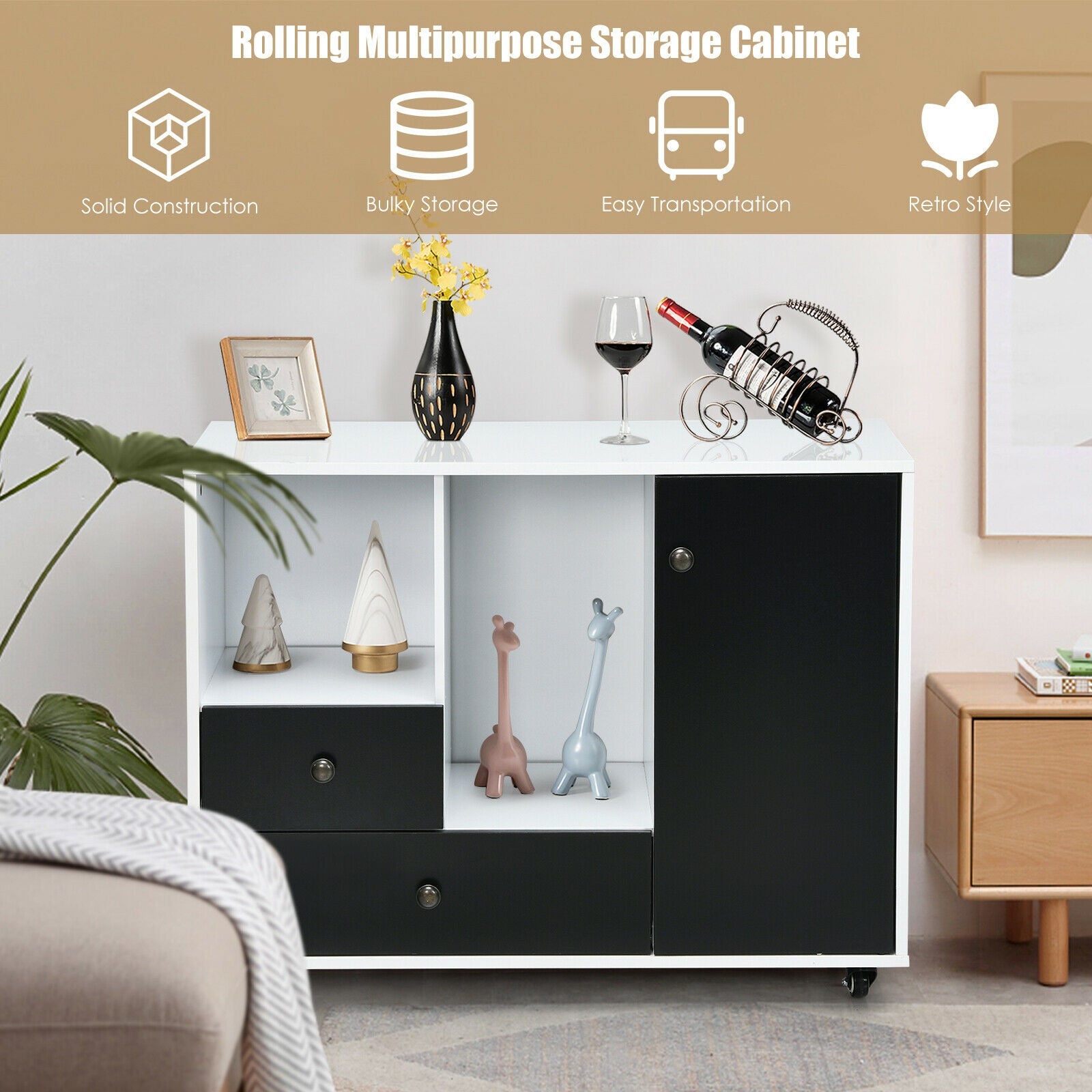 SUGIFT Lateral Mobile Filing Cabinet with 2 Drawers